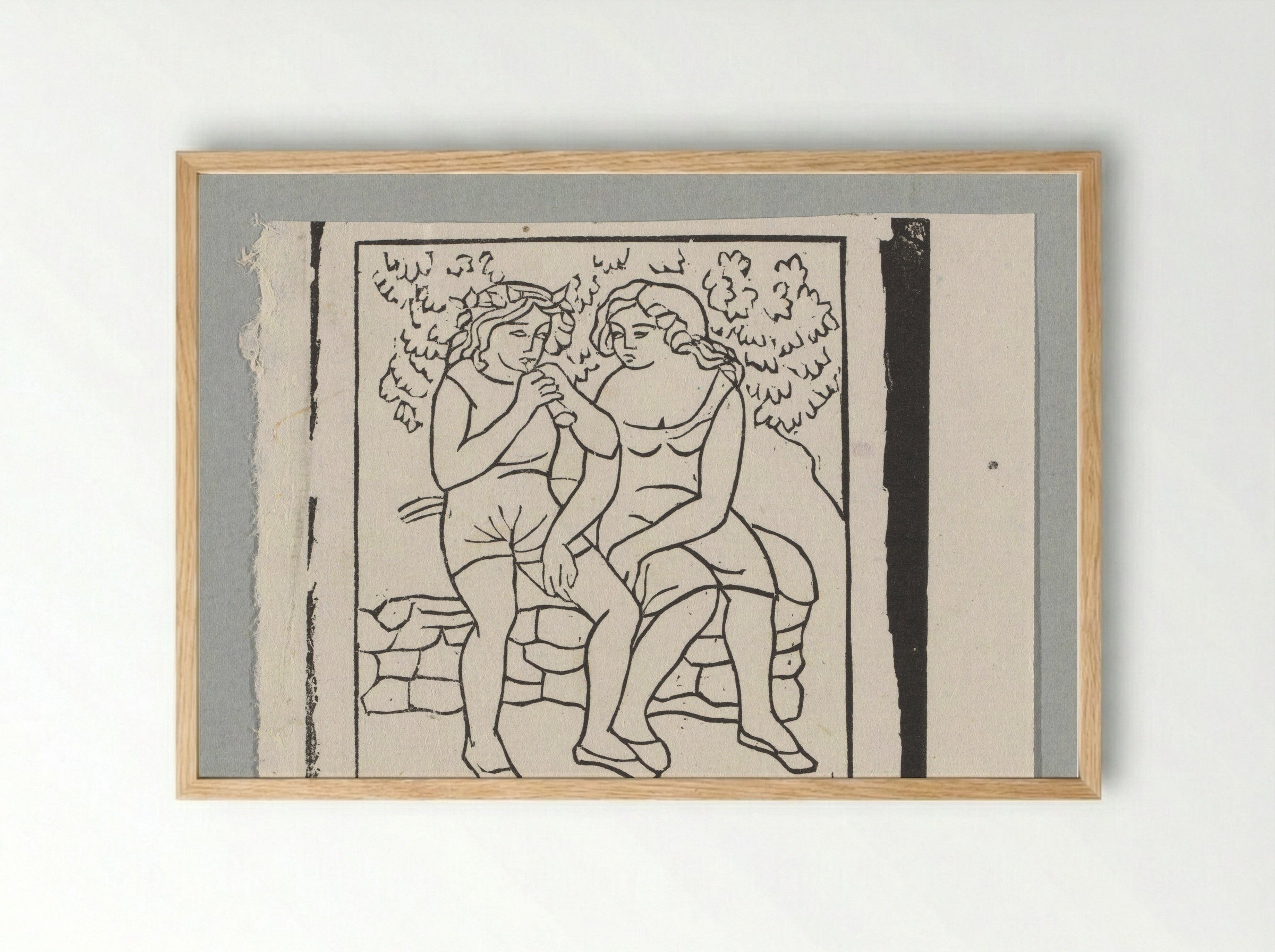 Daphnis leert Chloë fluit spelen - Aristide Maillol - Framed Print Wood
