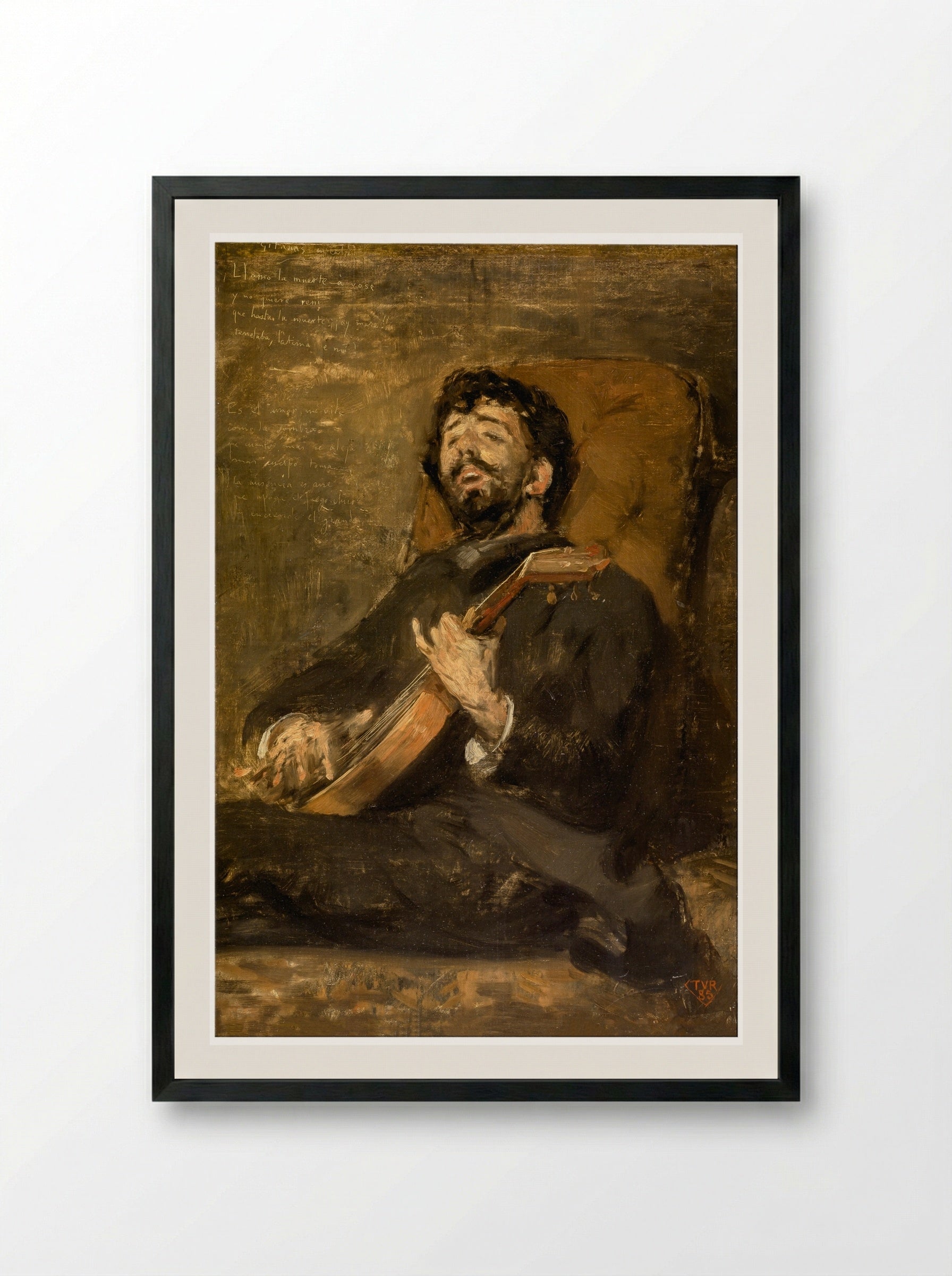 Dario de Regoyos Playing the Guitar - Théo van Rysselberghe - Framed Print Black