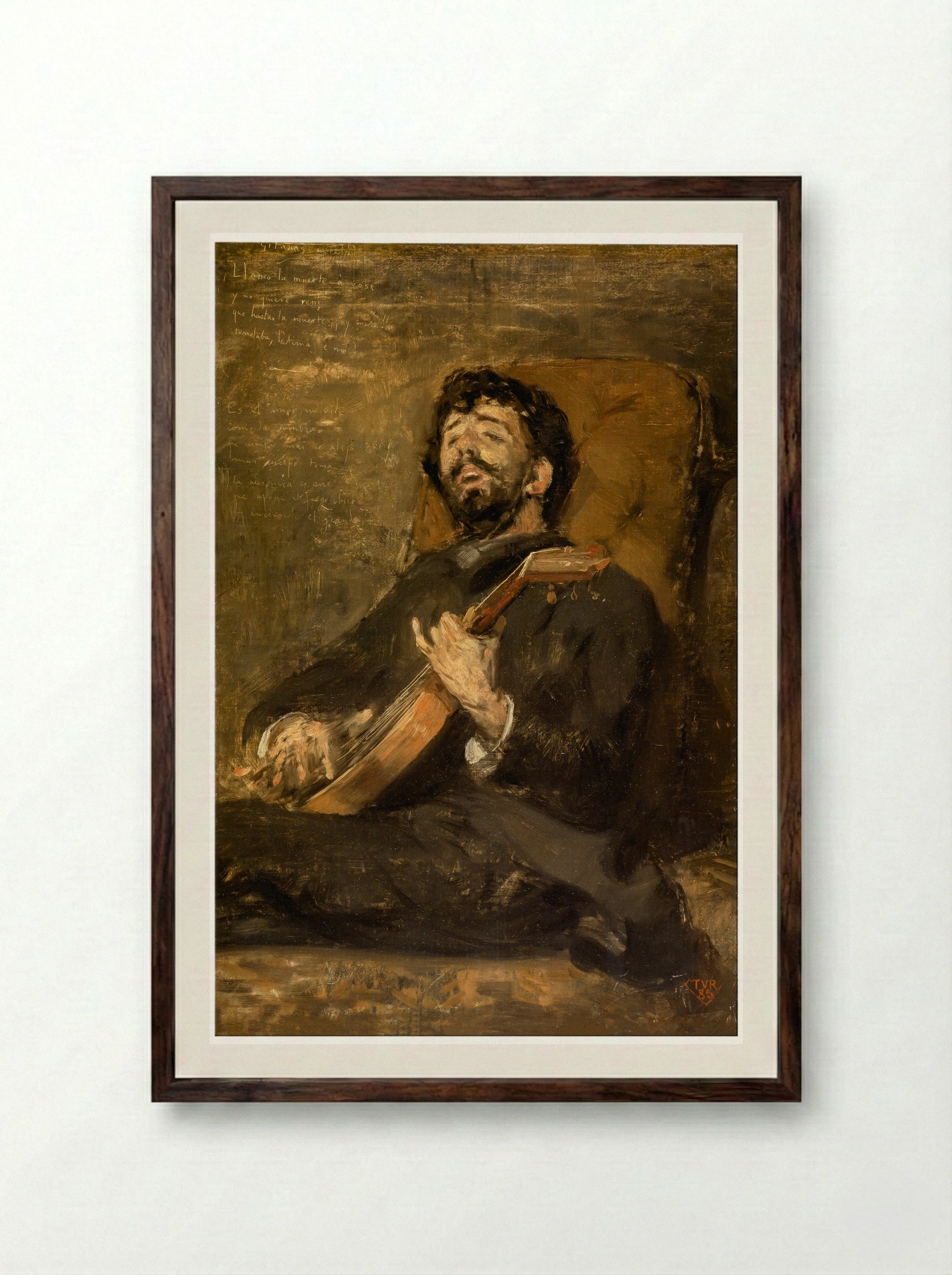 Dario de Regoyos Playing the Guitar - Théo van Rysselberghe - Framed Print Dark Wood