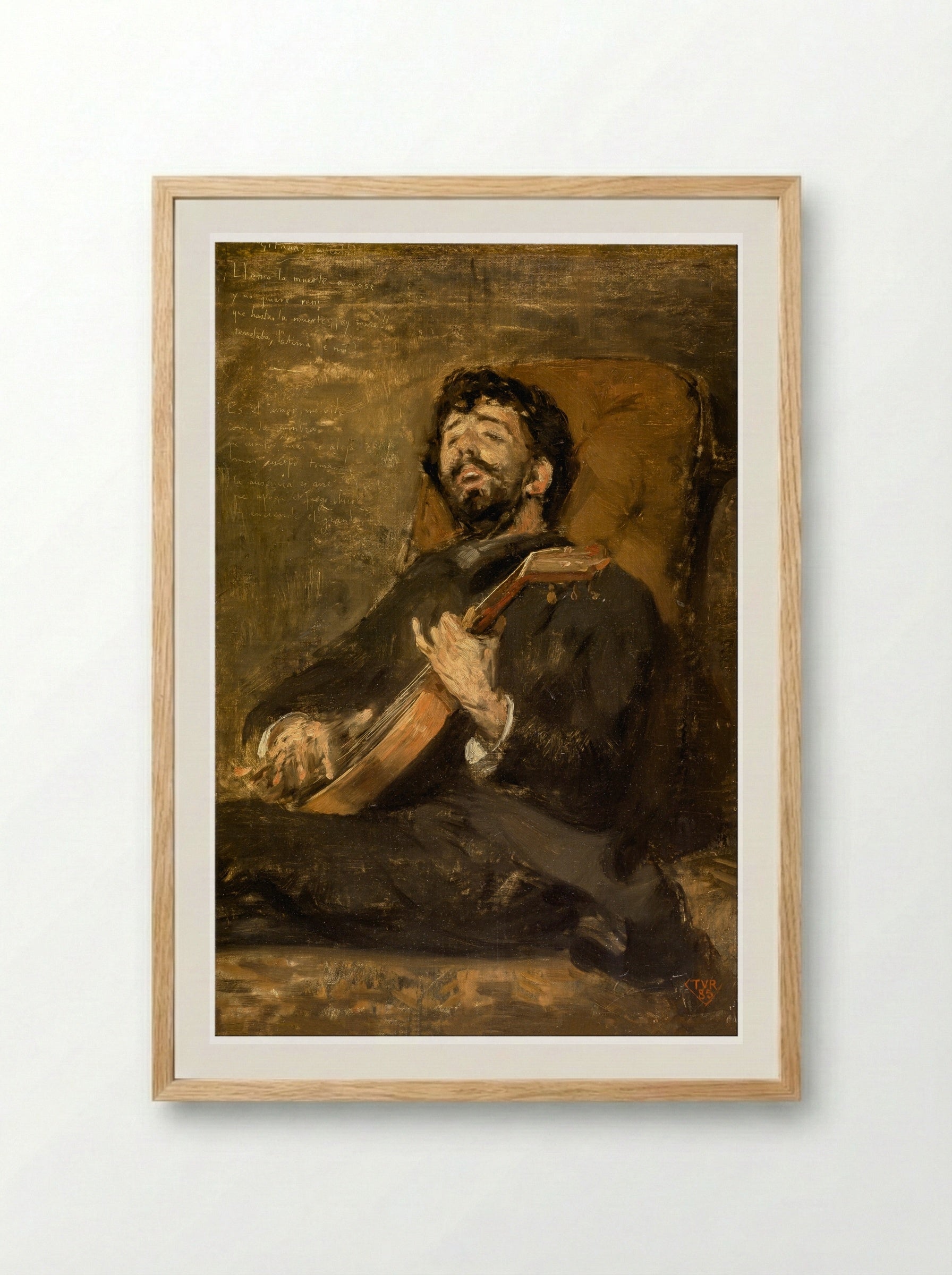 Dario de Regoyos Playing the Guitar - Théo van Rysselberghe - Framed Print Wood