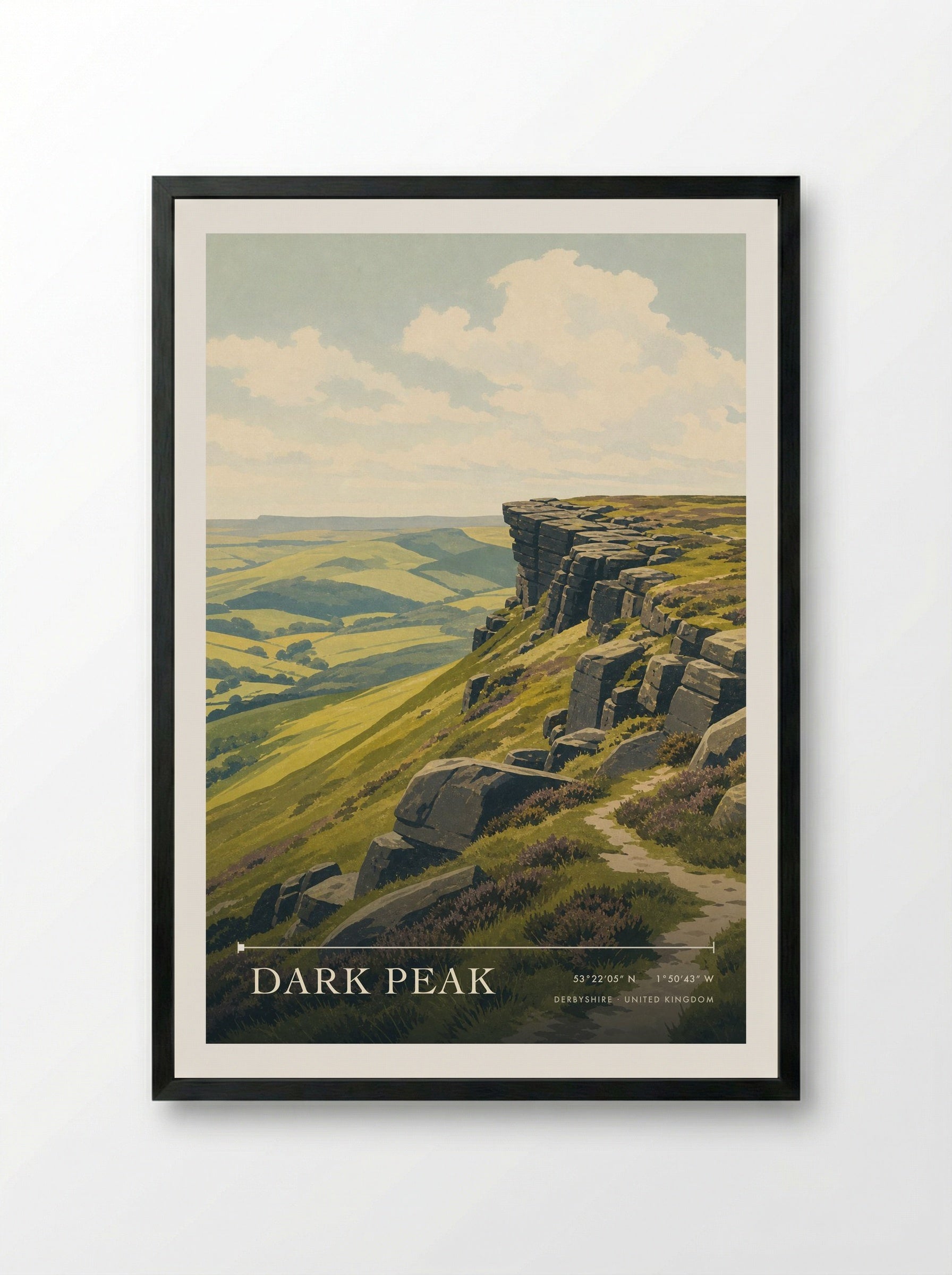 Dark Peak Derbyshire United Kingdom Travel Poster - Framed Print Black