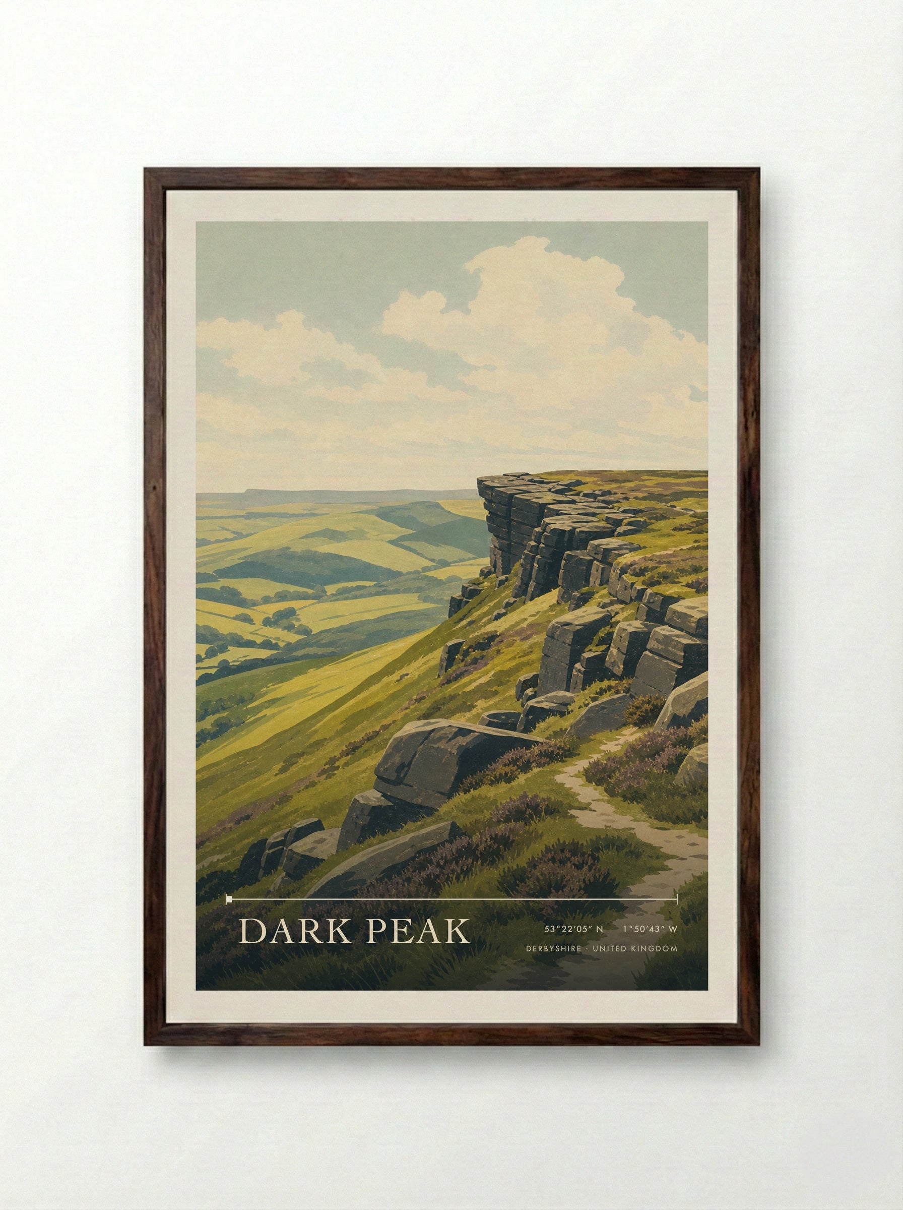 Dark Peak Derbyshire United Kingdom Travel Poster - Framed Print Dark Wood