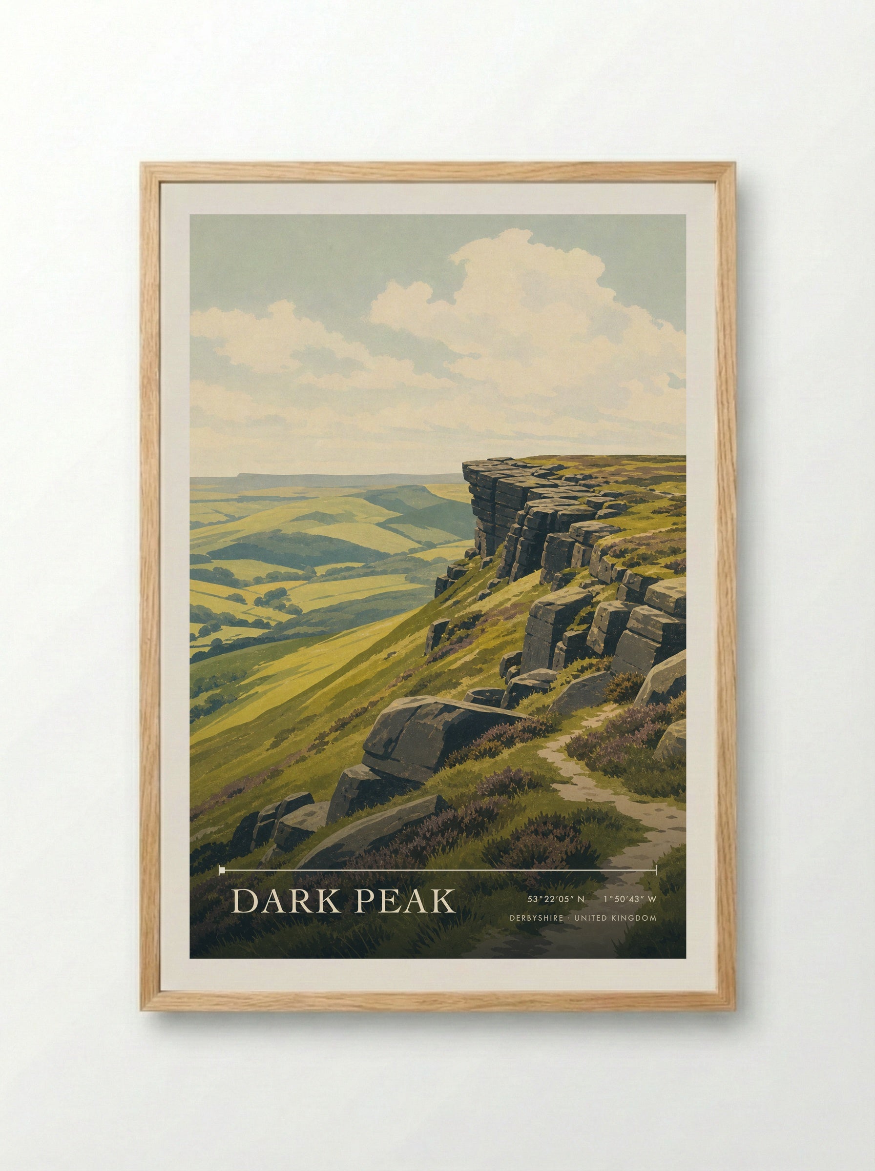 Dark Peak Derbyshire United Kingdom Travel Poster - Framed Print Wood