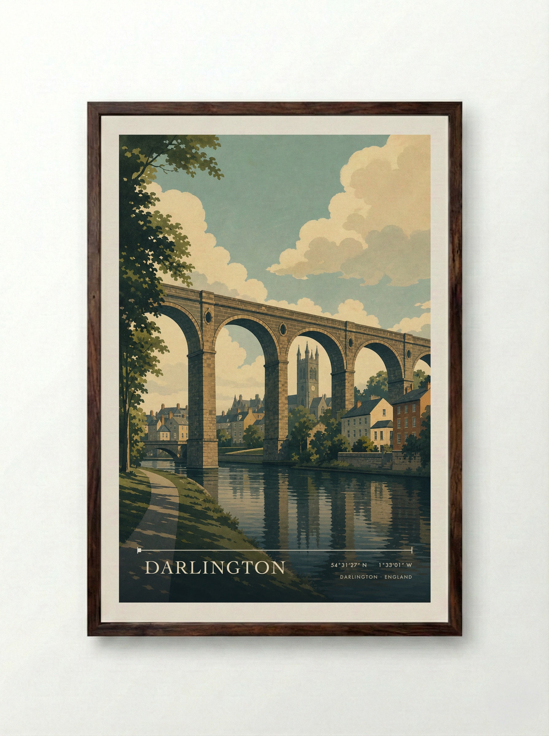 Darlington England Travel Poster - Framed Print Dark Wood