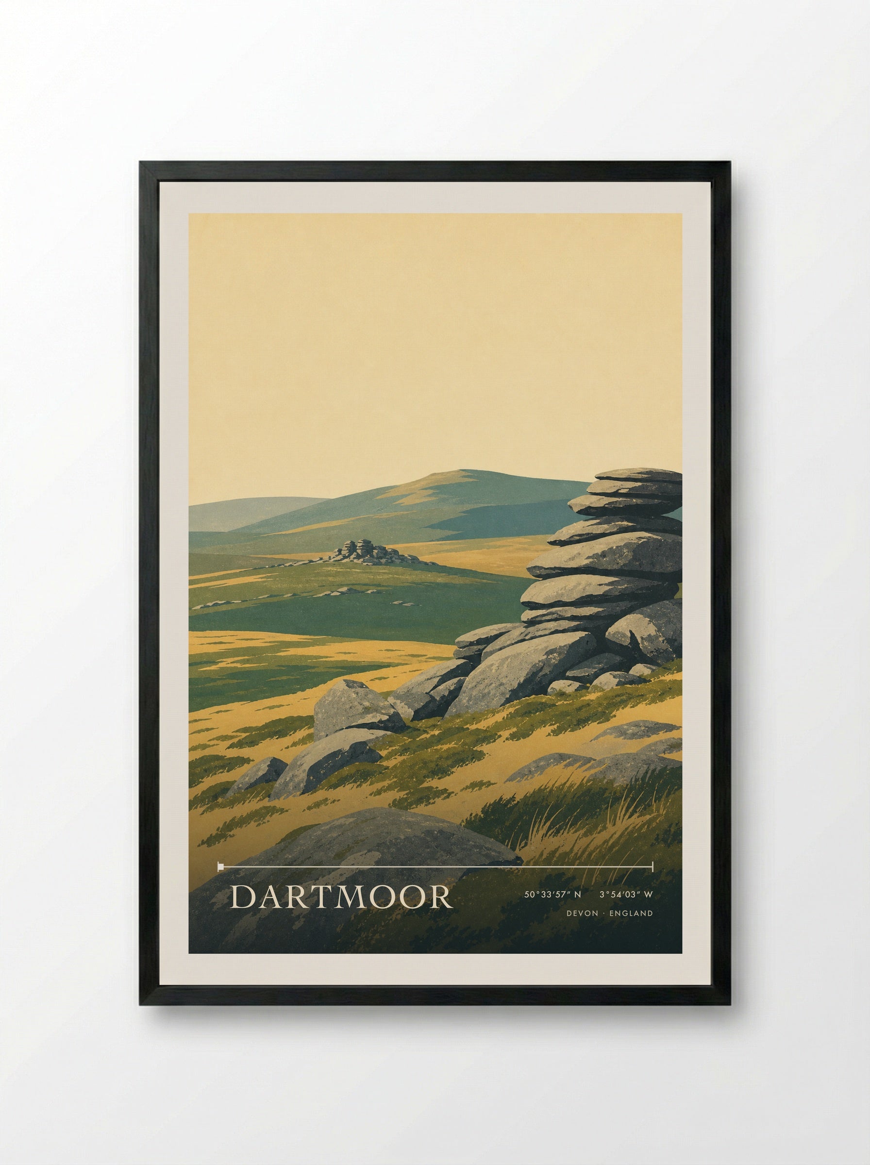 Dartmoor Devon England Travel Poster - Framed Print Black