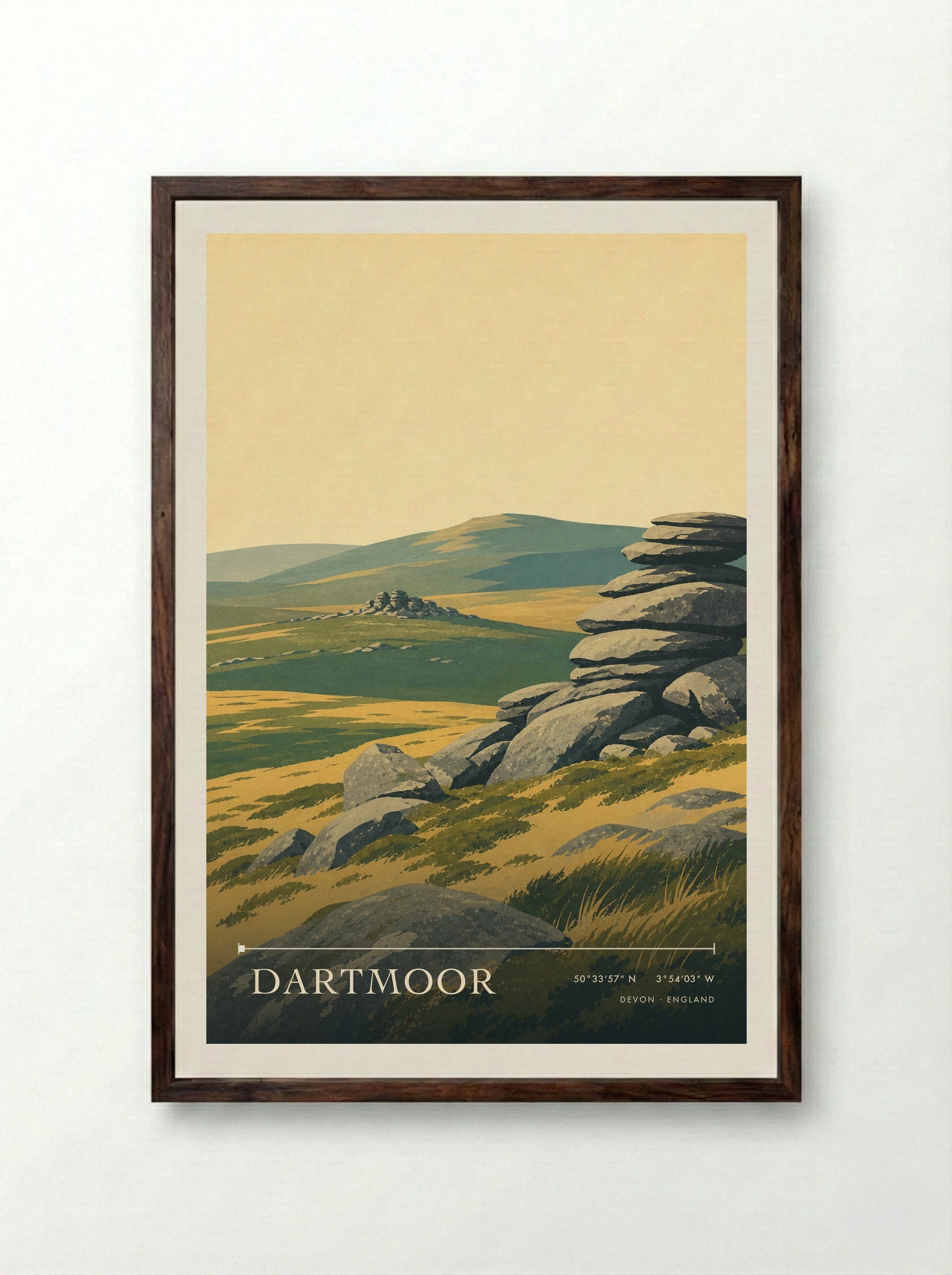 Dartmoor Devon England Travel Poster - Framed Print Dark Wood
