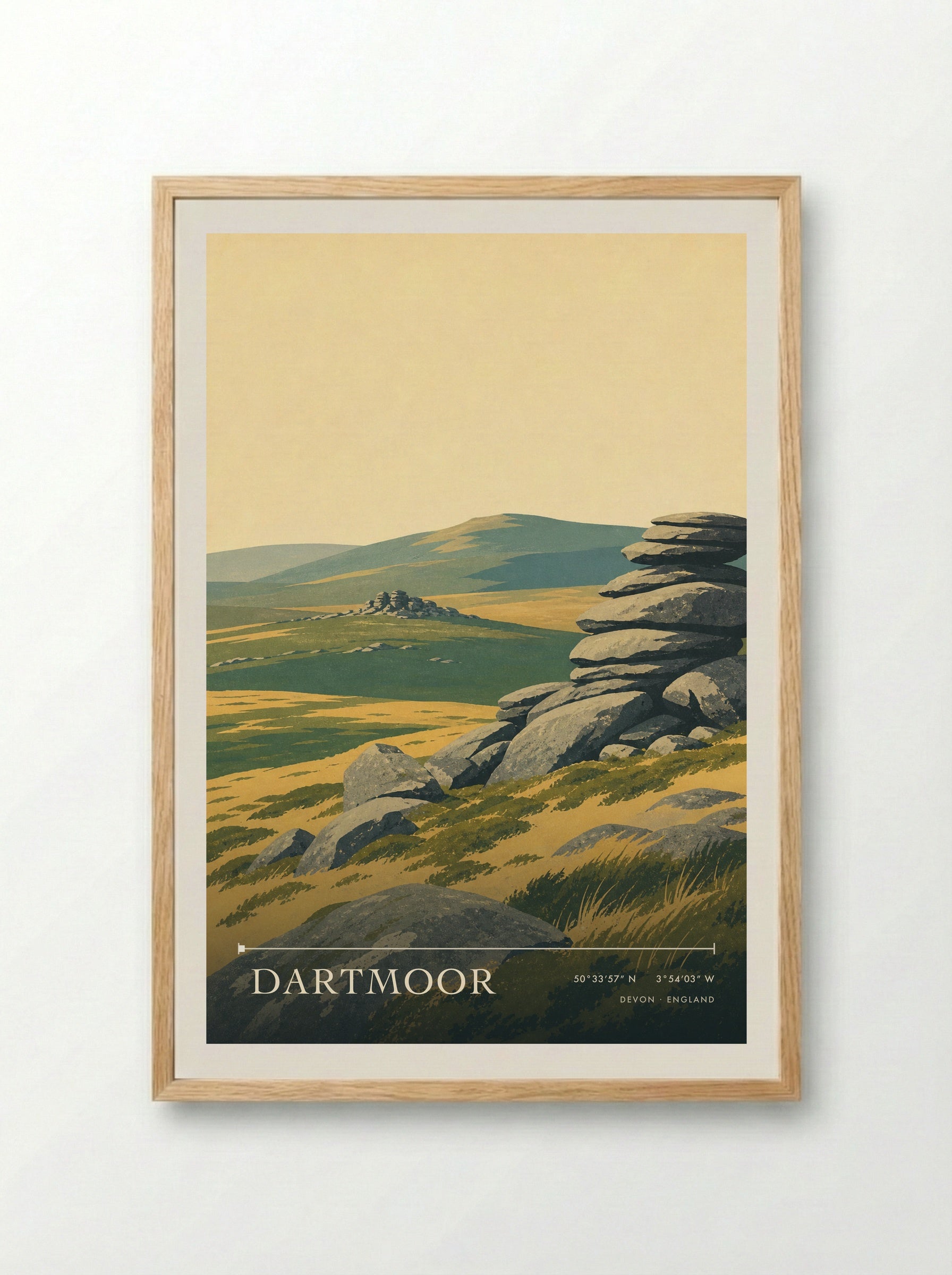 Dartmoor Devon England Travel Poster - Framed Print Wood