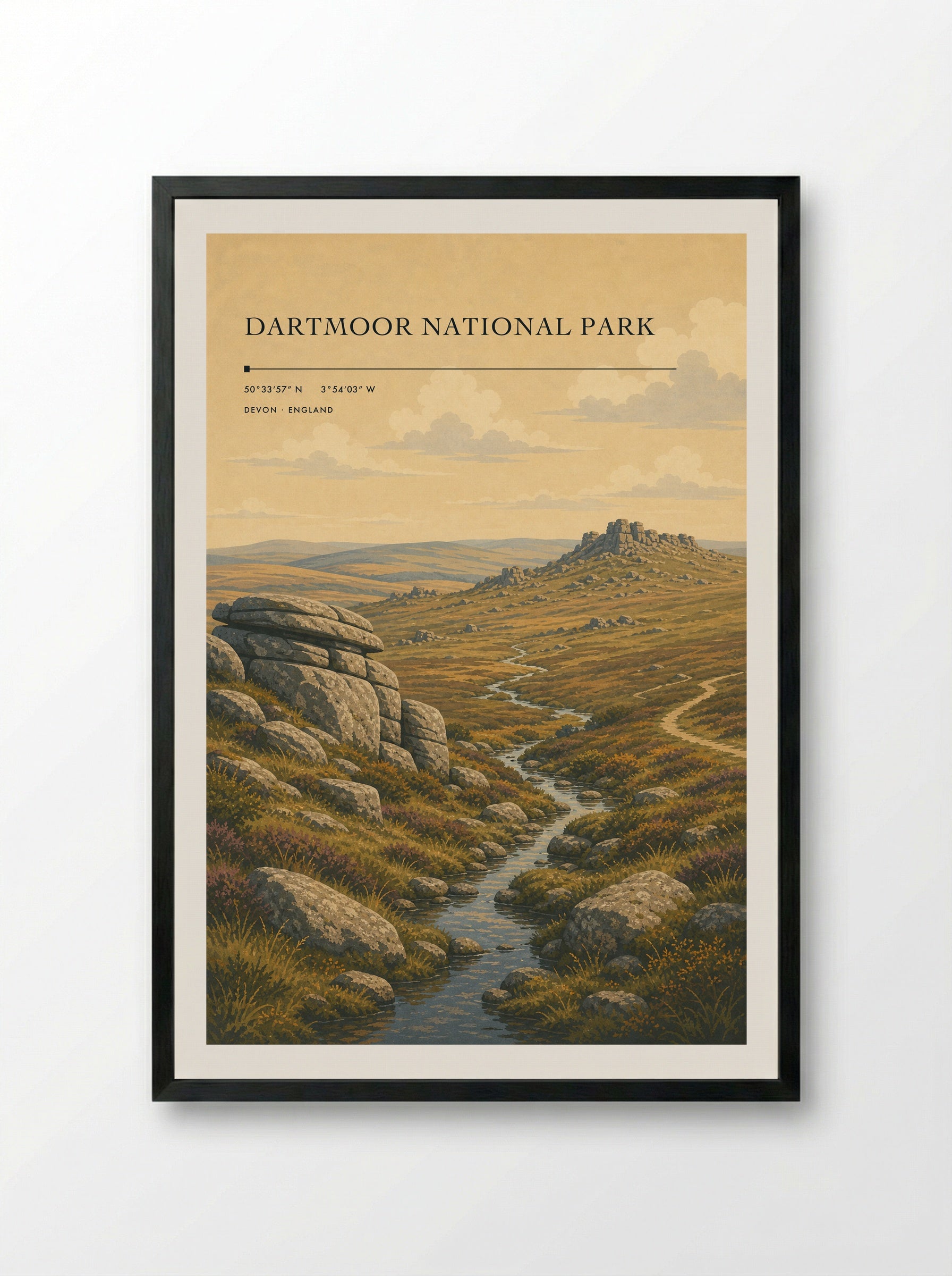 Dartmoor National Park Devon England Travel Poster - Framed Print Black