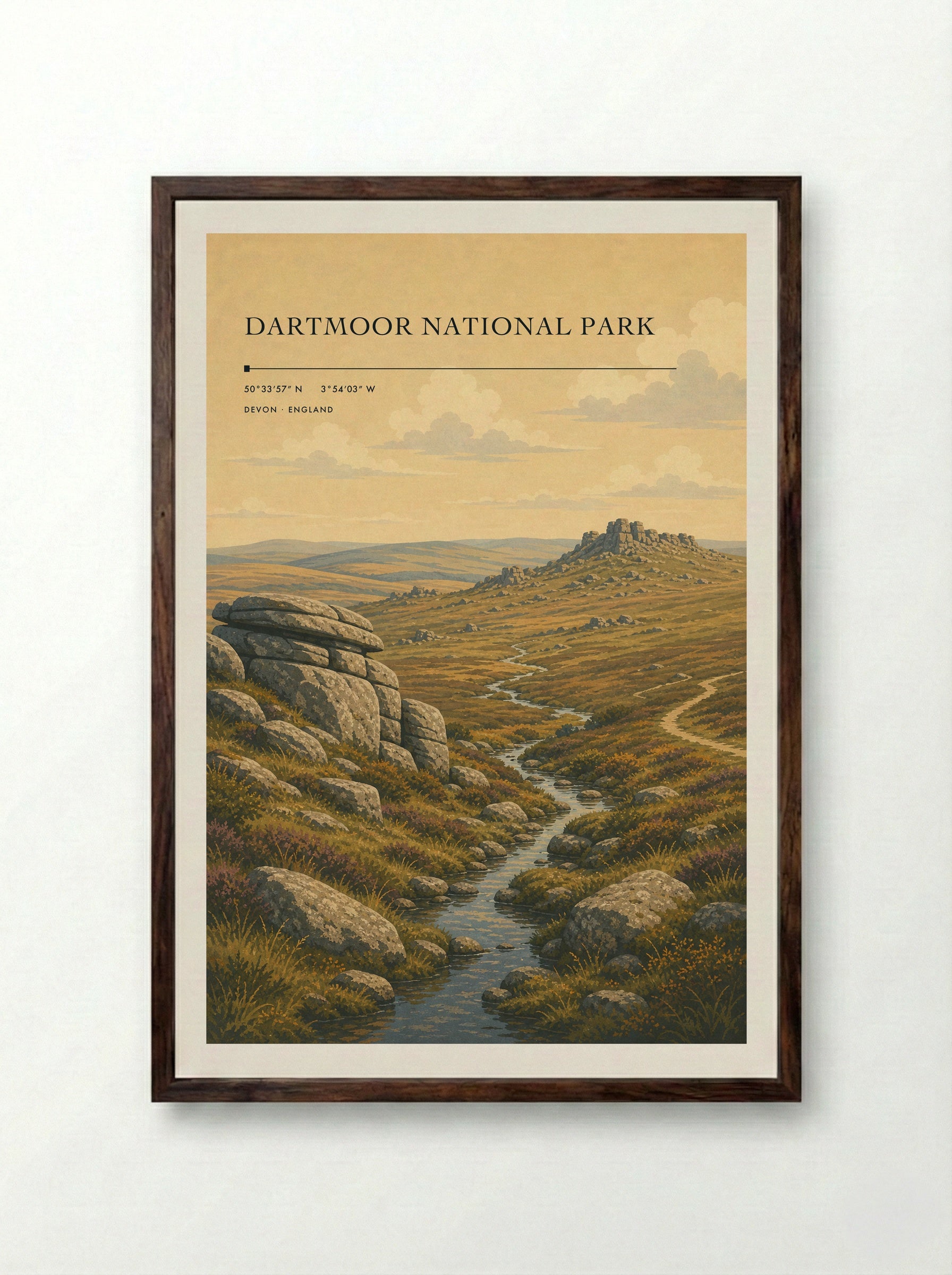 Dartmoor National Park Devon England Travel Poster - Framed Print Dark Wood