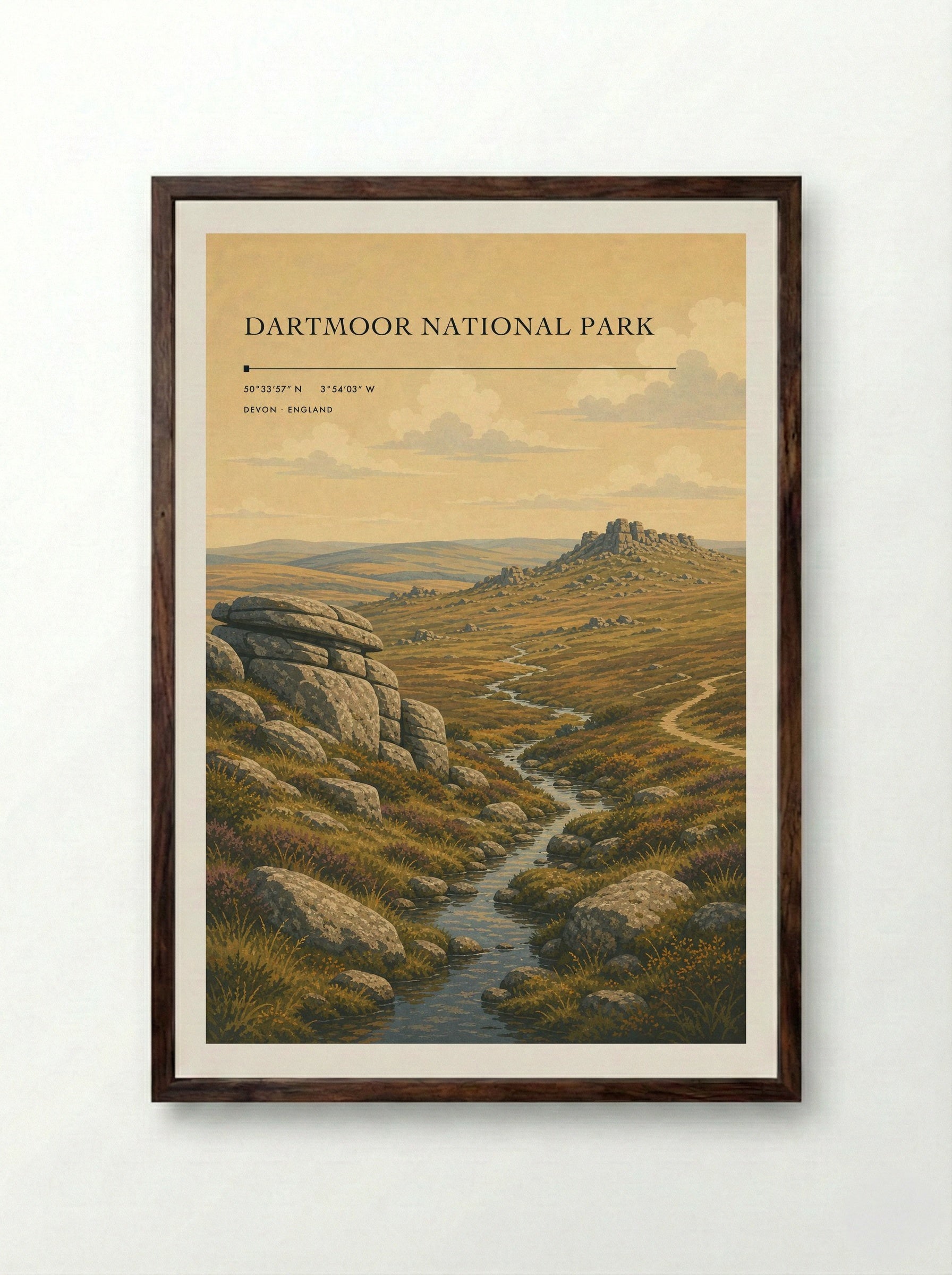 Dartmoor National Park Devon England Travel Poster - Framed Print Dark Wood