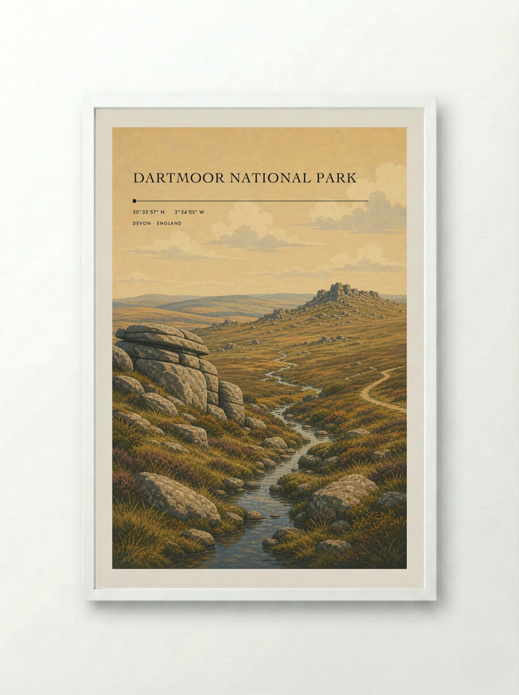 Dartmoor National Park Devon England Travel Poster - Framed Print White