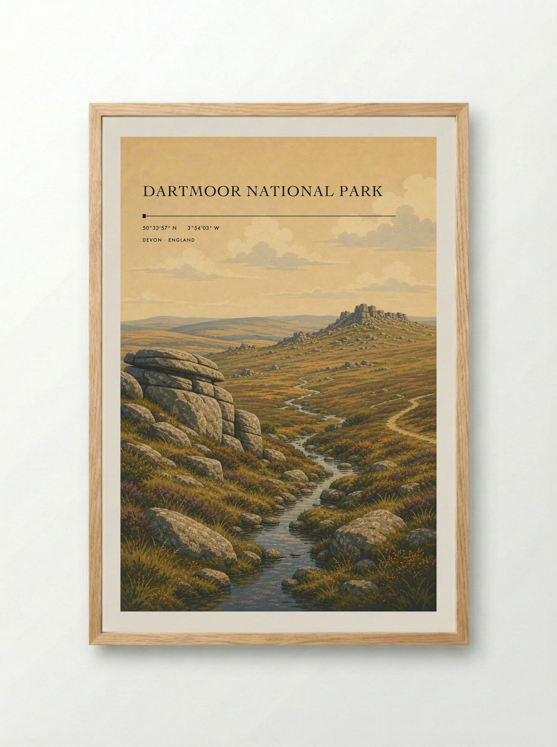 Dartmoor National Park Devon England Travel Poster - Framed Print Wood