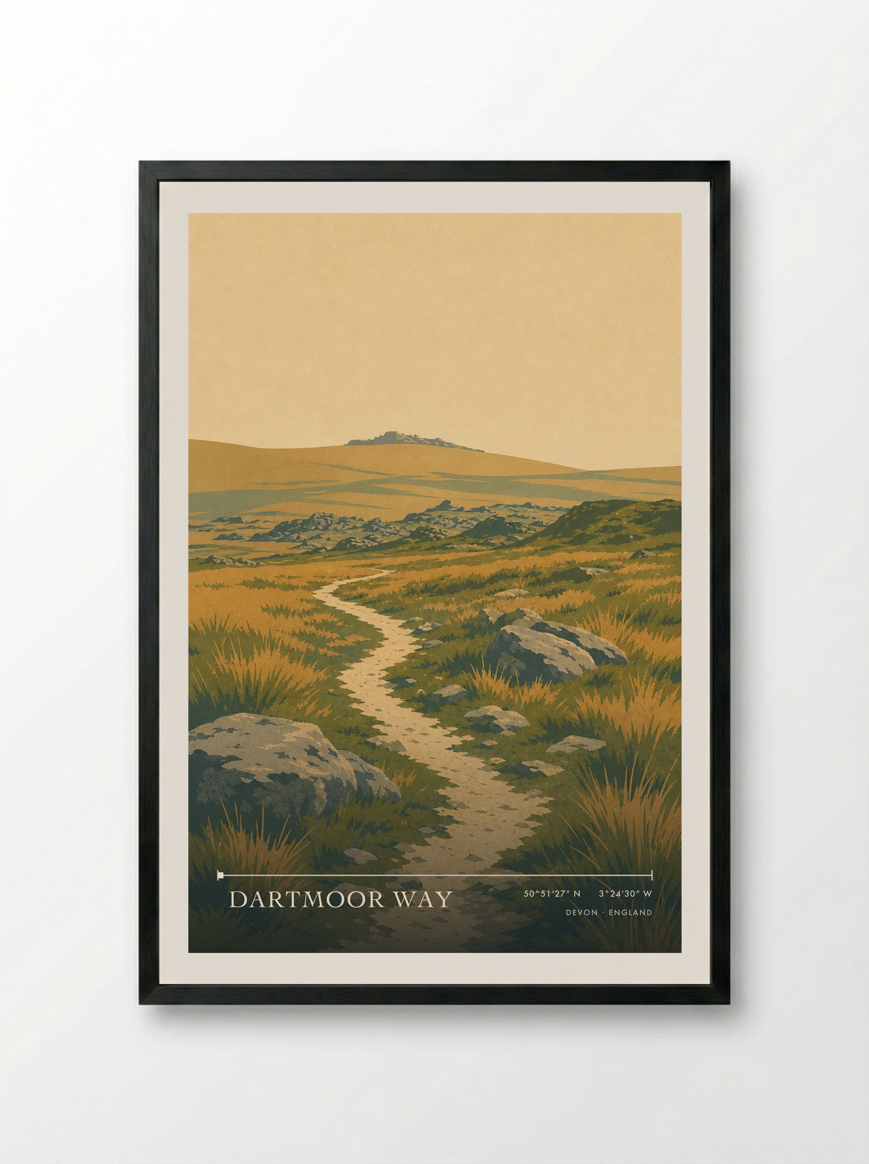 Dartmoor Way Devon England Travel Poster - Framed Print Black