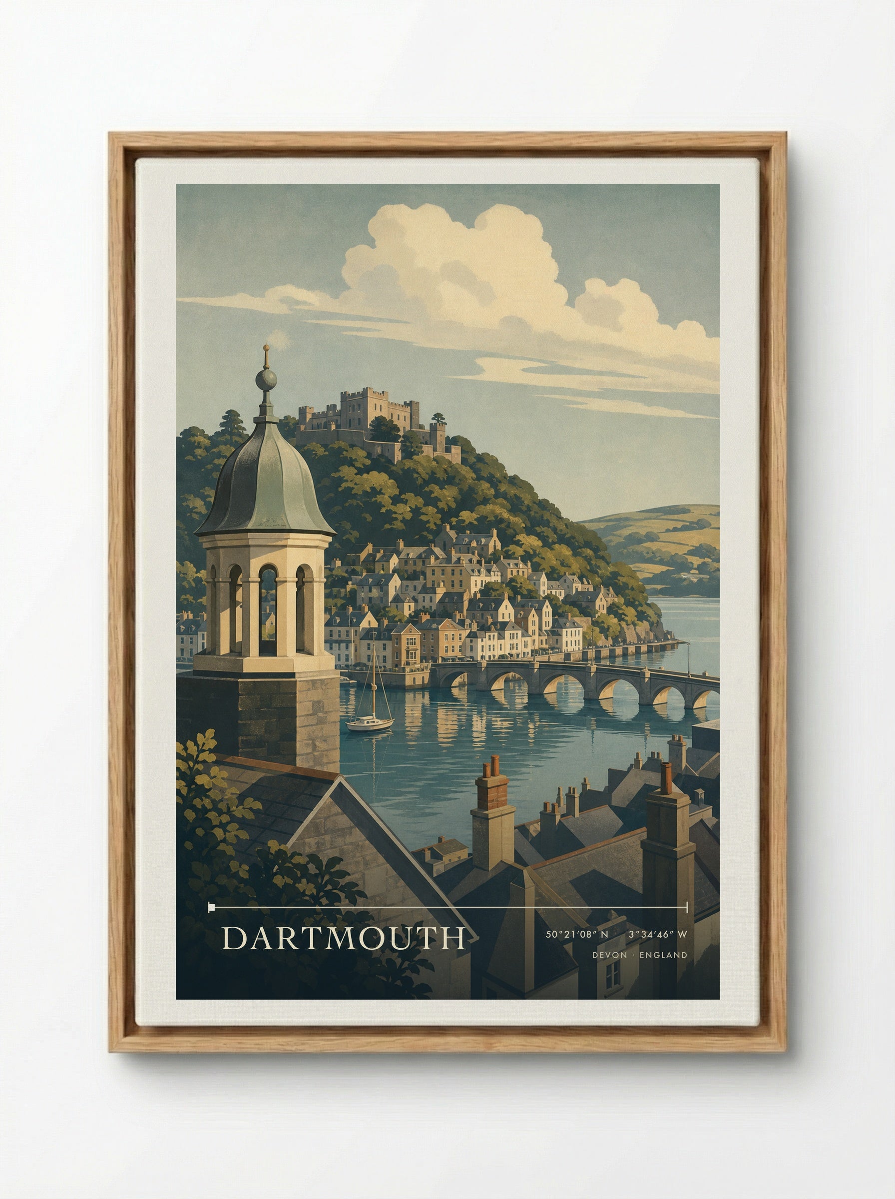 Dartmouth Devon England Travel Poster - Framed Canvas Wood
