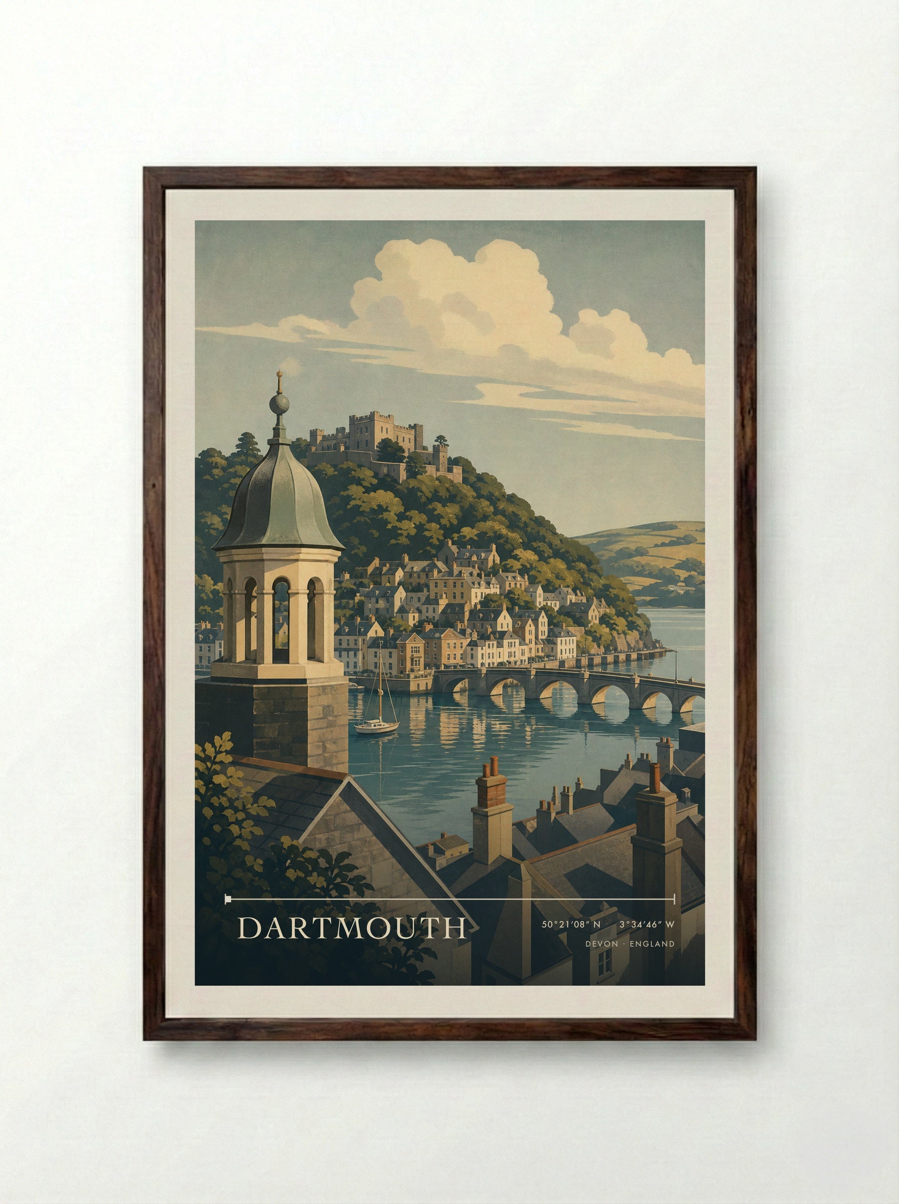 Dartmouth Devon England Travel Poster - Framed Print Dark Wood