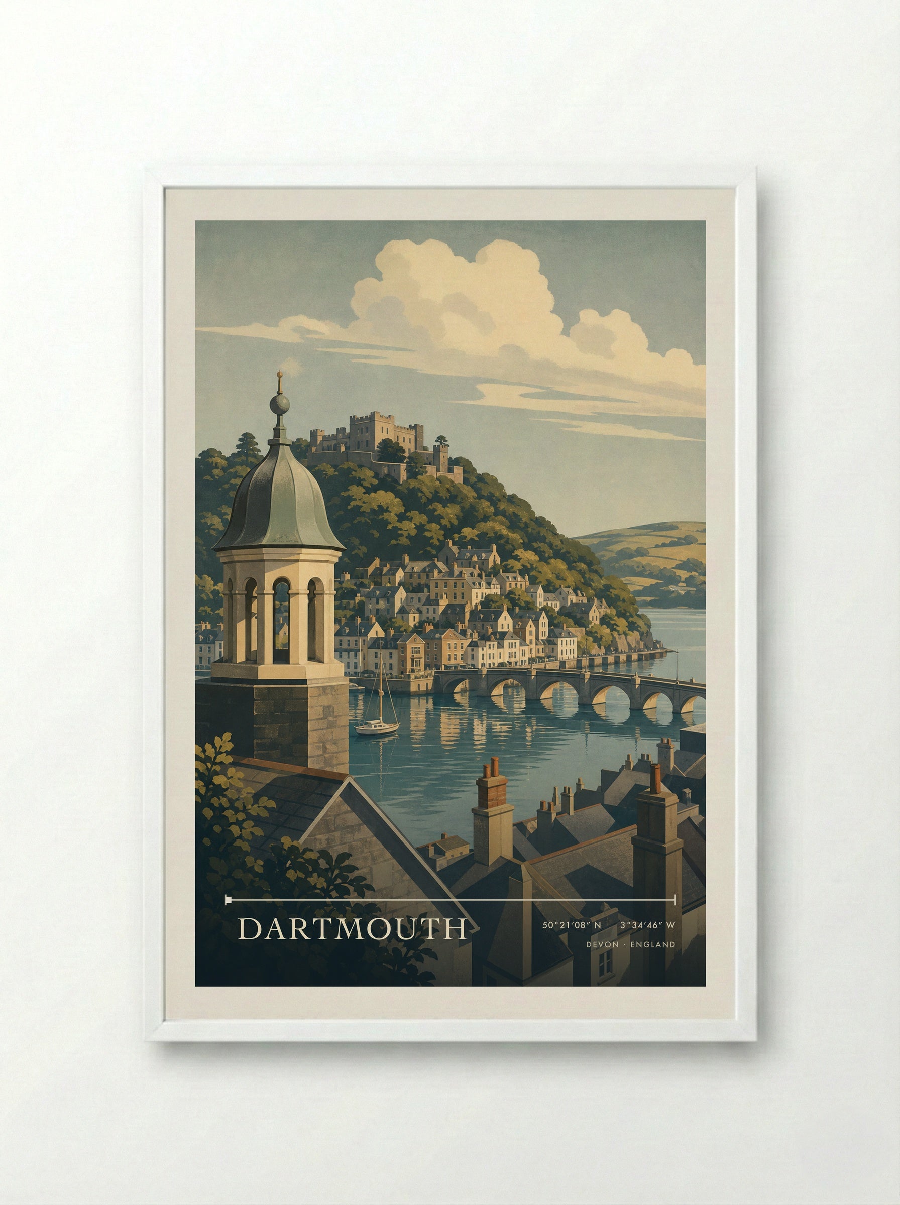Dartmouth Devon England Travel Poster - Framed Print White