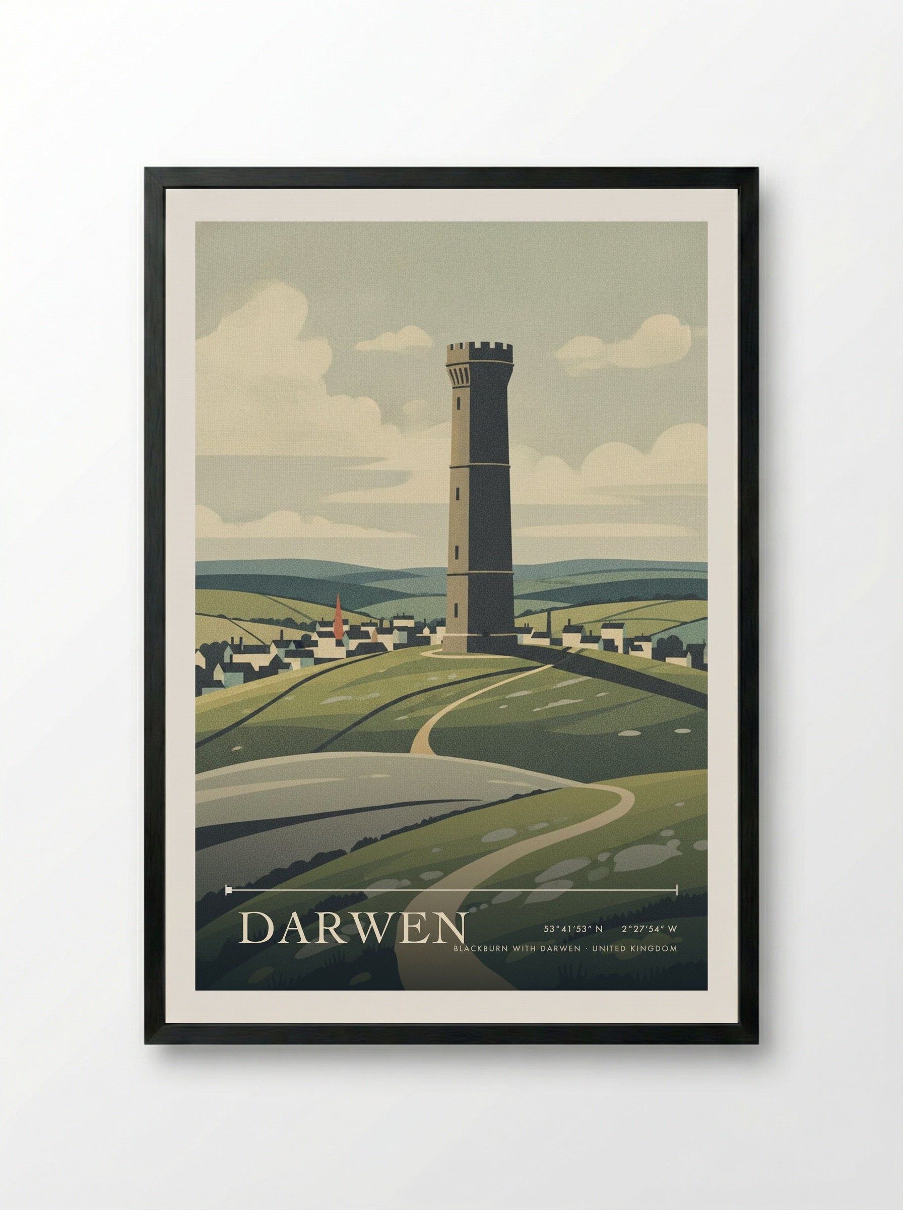 Darwen Blackburn with Darwen United Kingdom Travel Poster - Framed Print Black