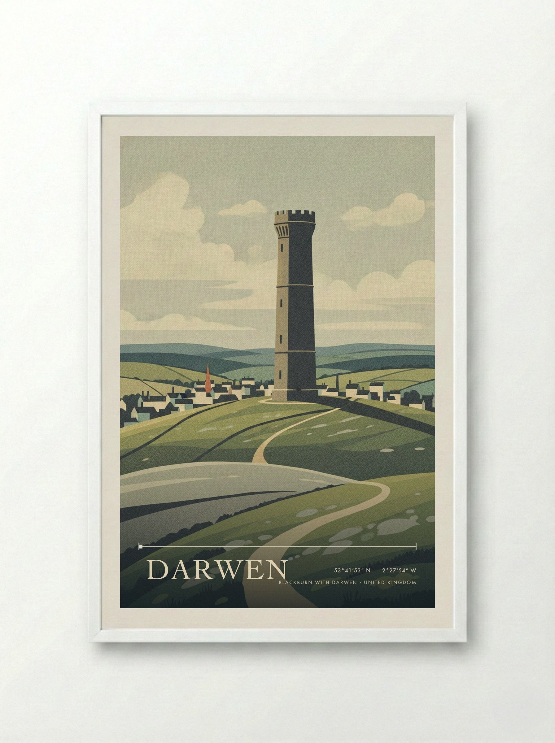 Darwen Blackburn with Darwen United Kingdom Travel Poster - Framed Print White