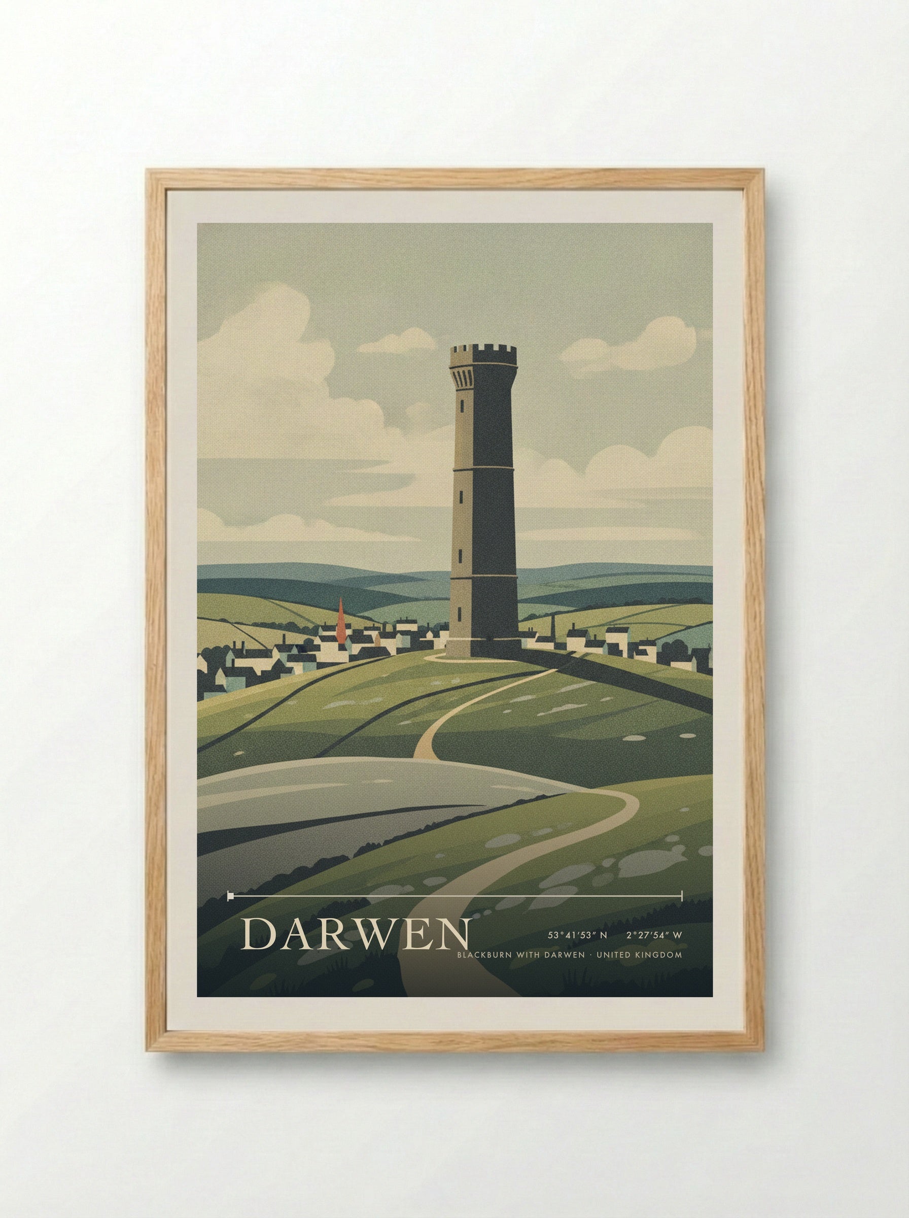 Darwen Blackburn with Darwen United Kingdom Travel Poster - Framed Print Wood