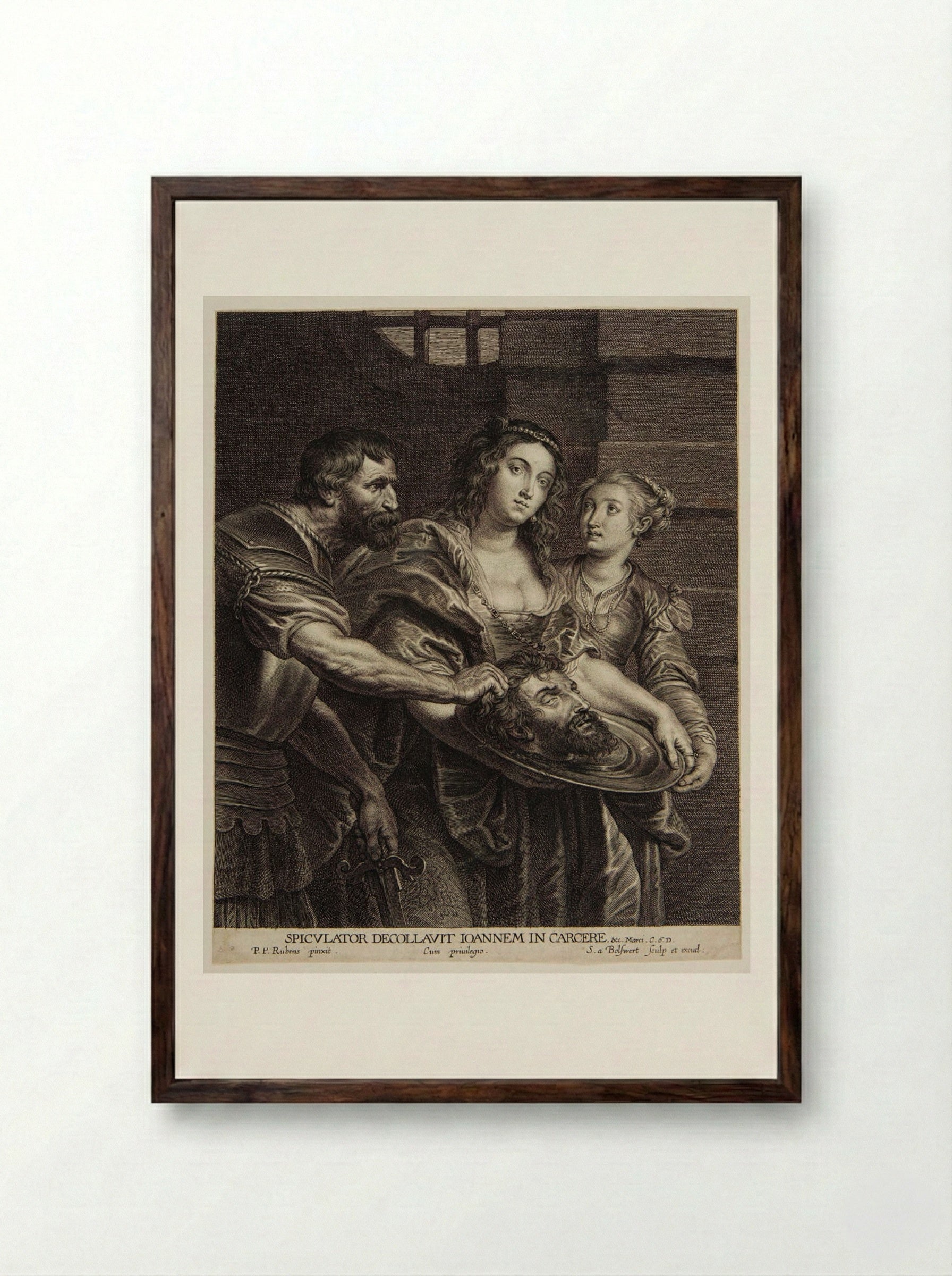 Daughter of Herodias Receiving the Head of Saint John - Schelte Adamsz. Bolswert - Framed Print Dark Wood