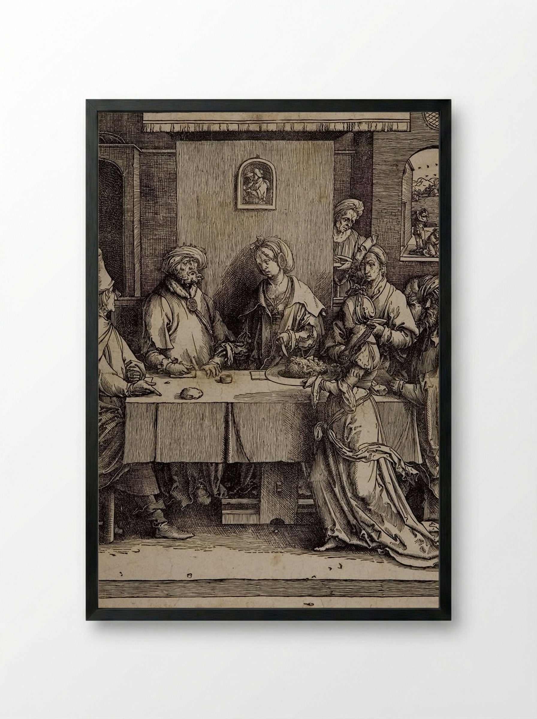 Daughter of Herodias with the Head of S. John the Baptist - Lucas van Leyden - Framed Print Black