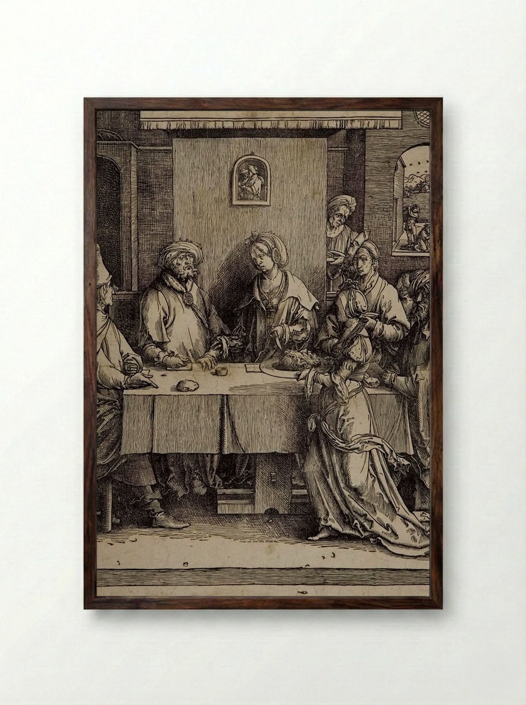 Daughter of Herodias with the Head of S. John the Baptist - Lucas van Leyden - Framed Print Dark Wood