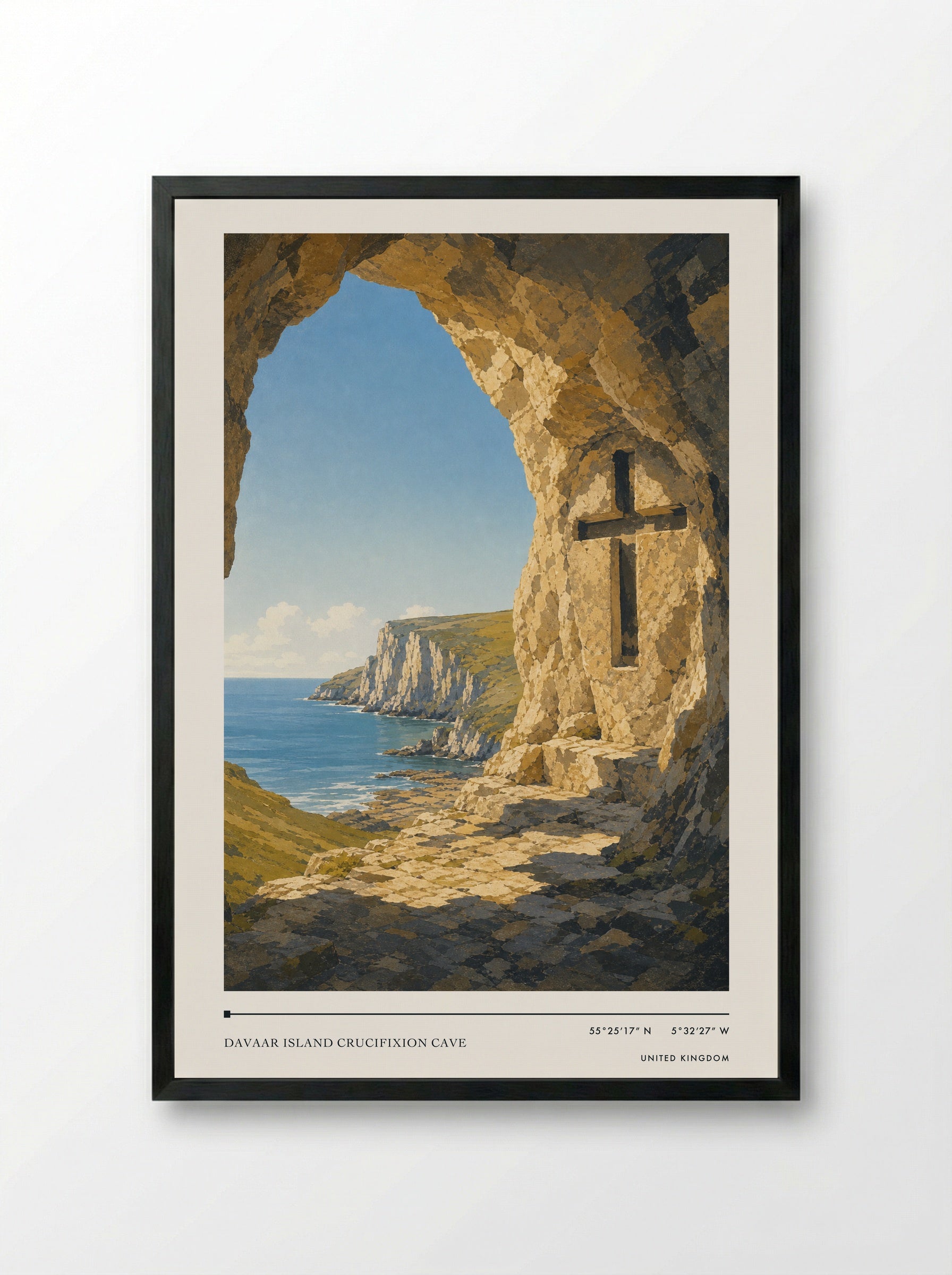 Davaar Island Crucifixion Cave United Kingdom Travel Poster - Framed Print Black