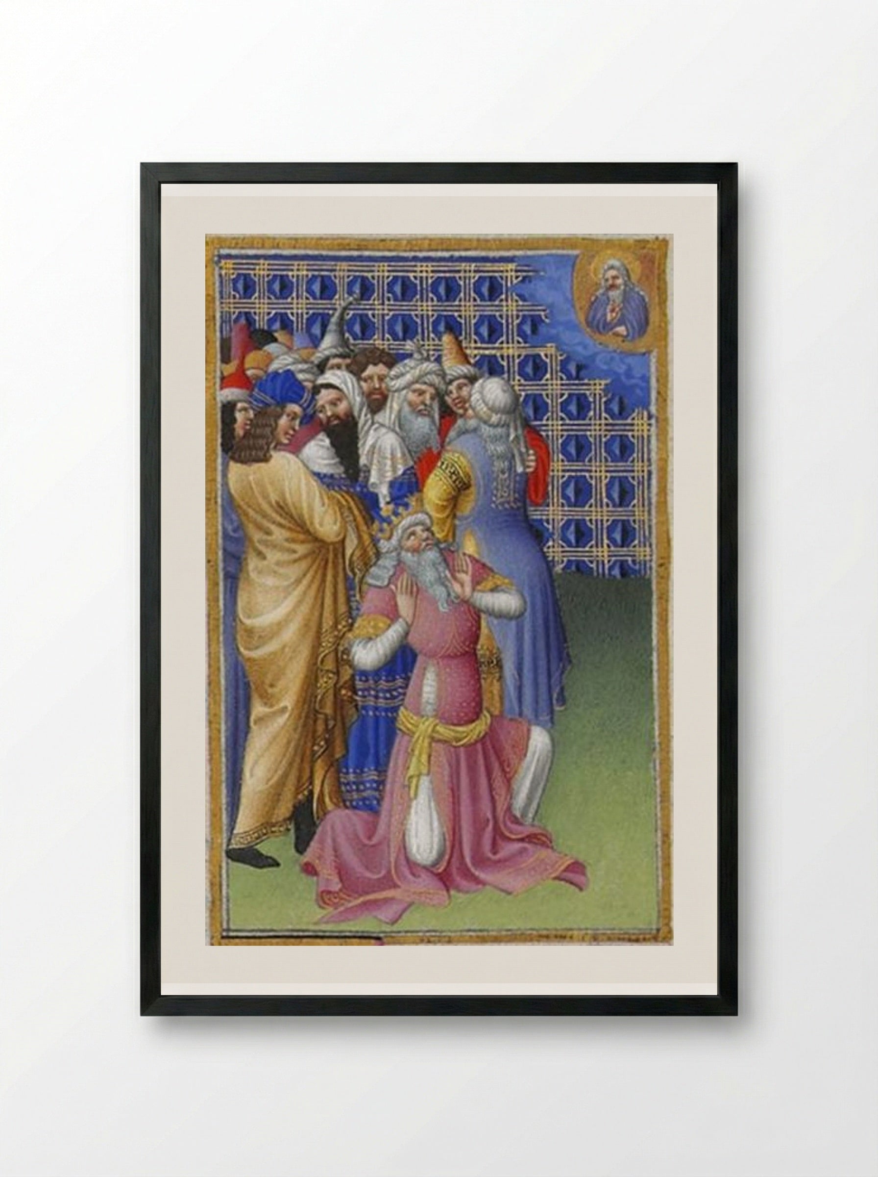 David Beseeches God Against Evildoers - Limbourg brothers - Framed Print Black