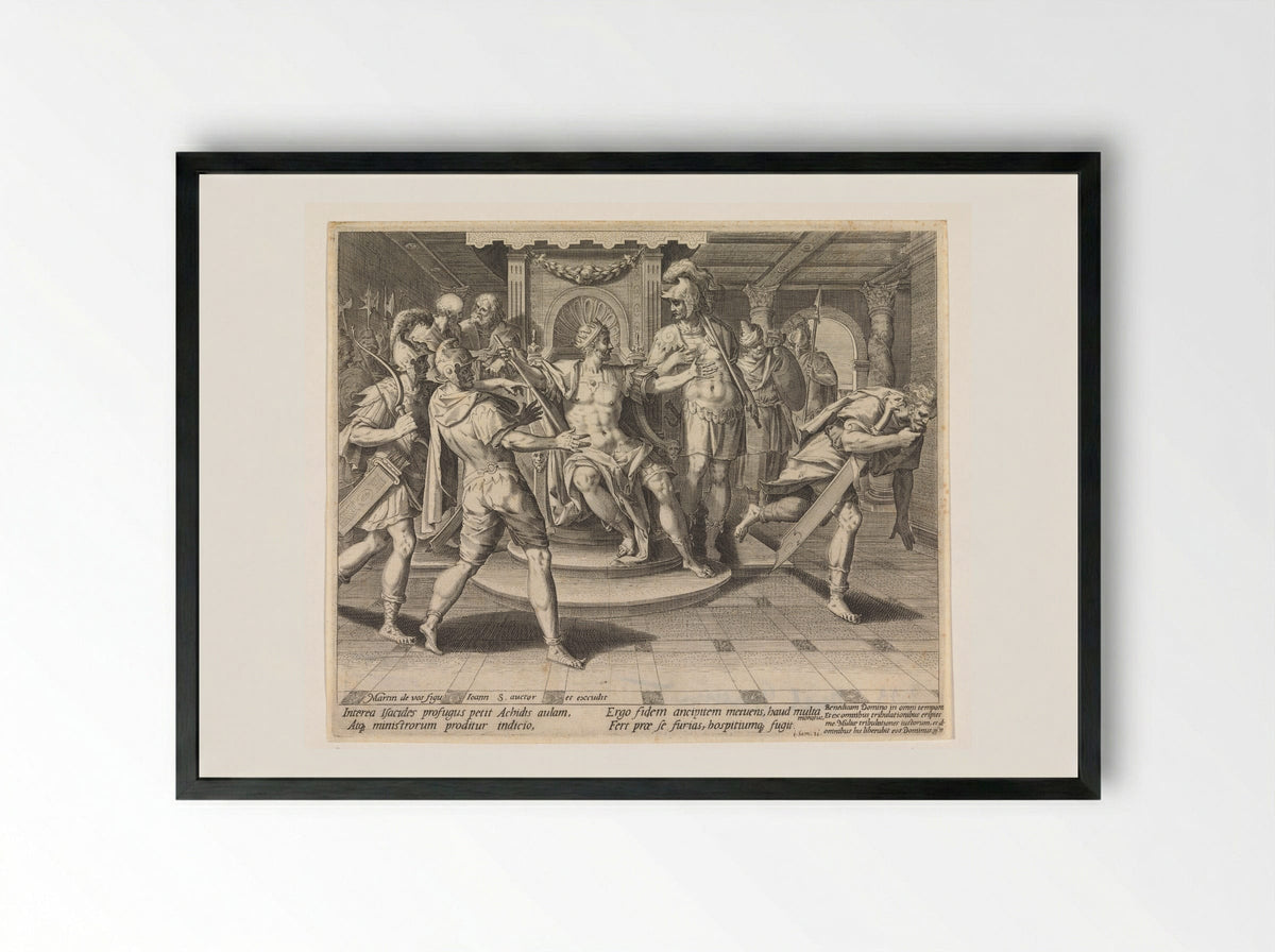 David Feigning Madness Before King Achish - Aegidius Sadeler (II) - Framed Print Black