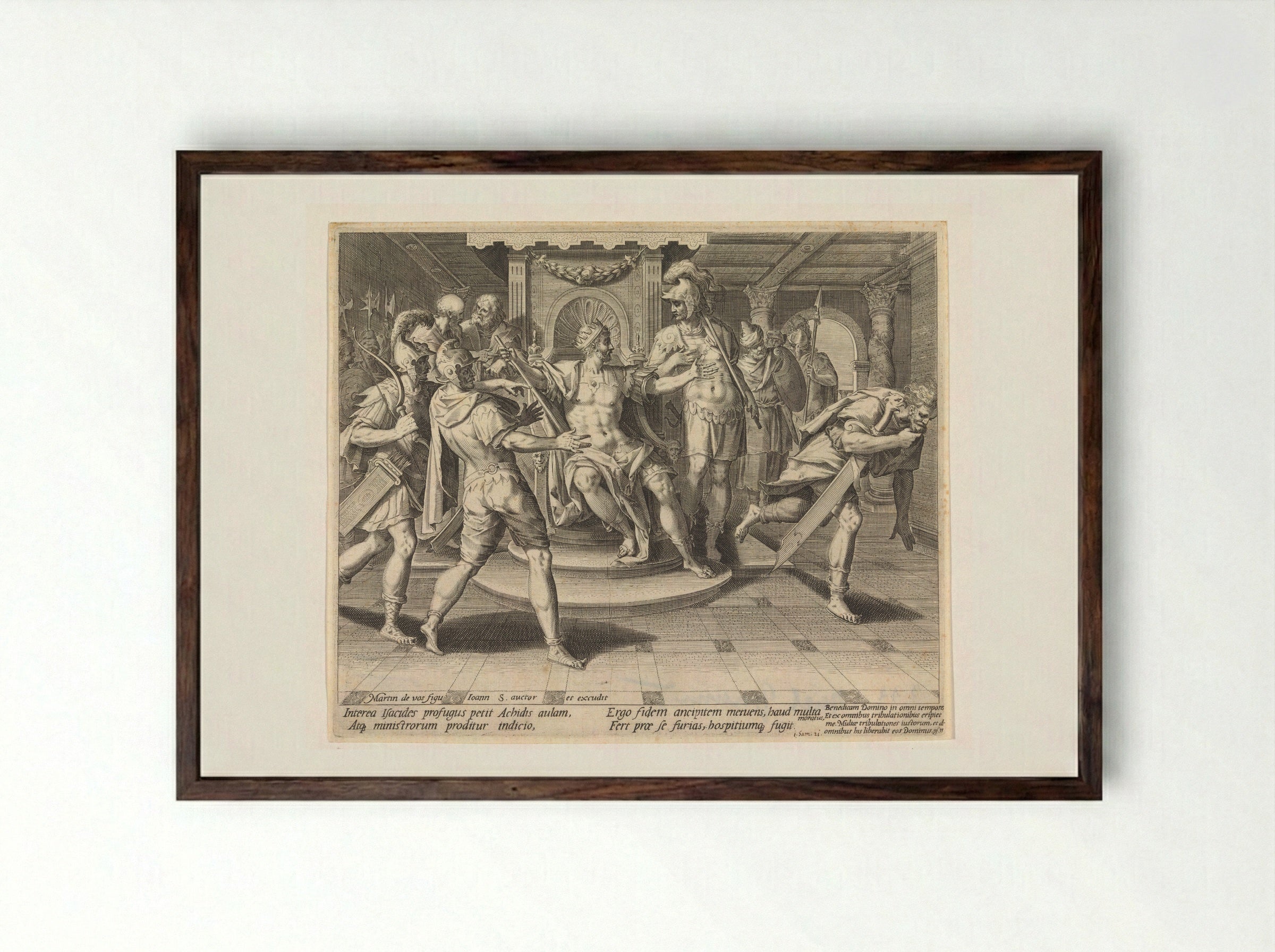 David Feigning Madness Before King Achish - Aegidius Sadeler (II) - Framed Print Dark Wood