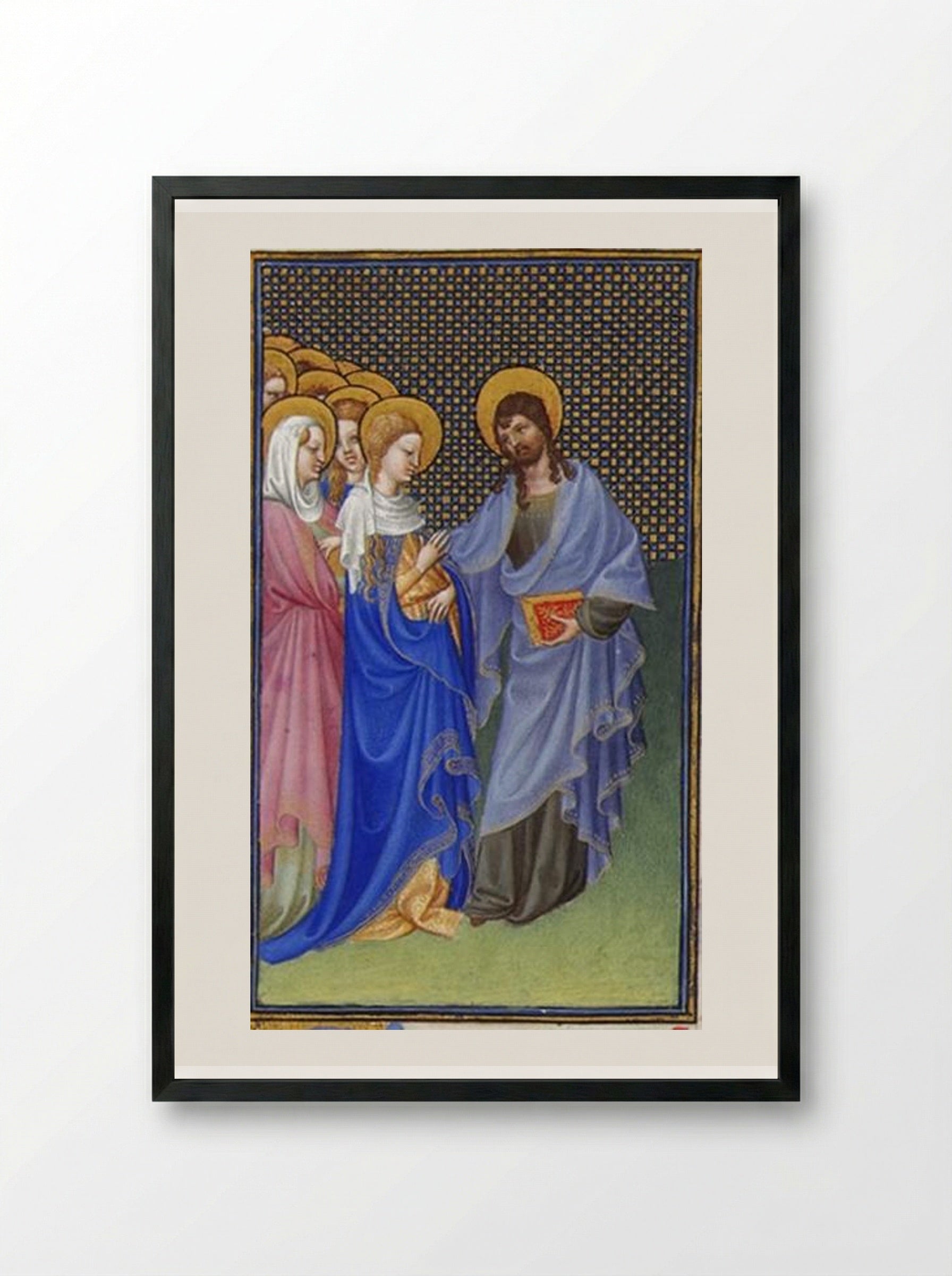 David Foresees the Mystic Marriage of Christ and the Church - Limbourg brothers - Framed Print Black