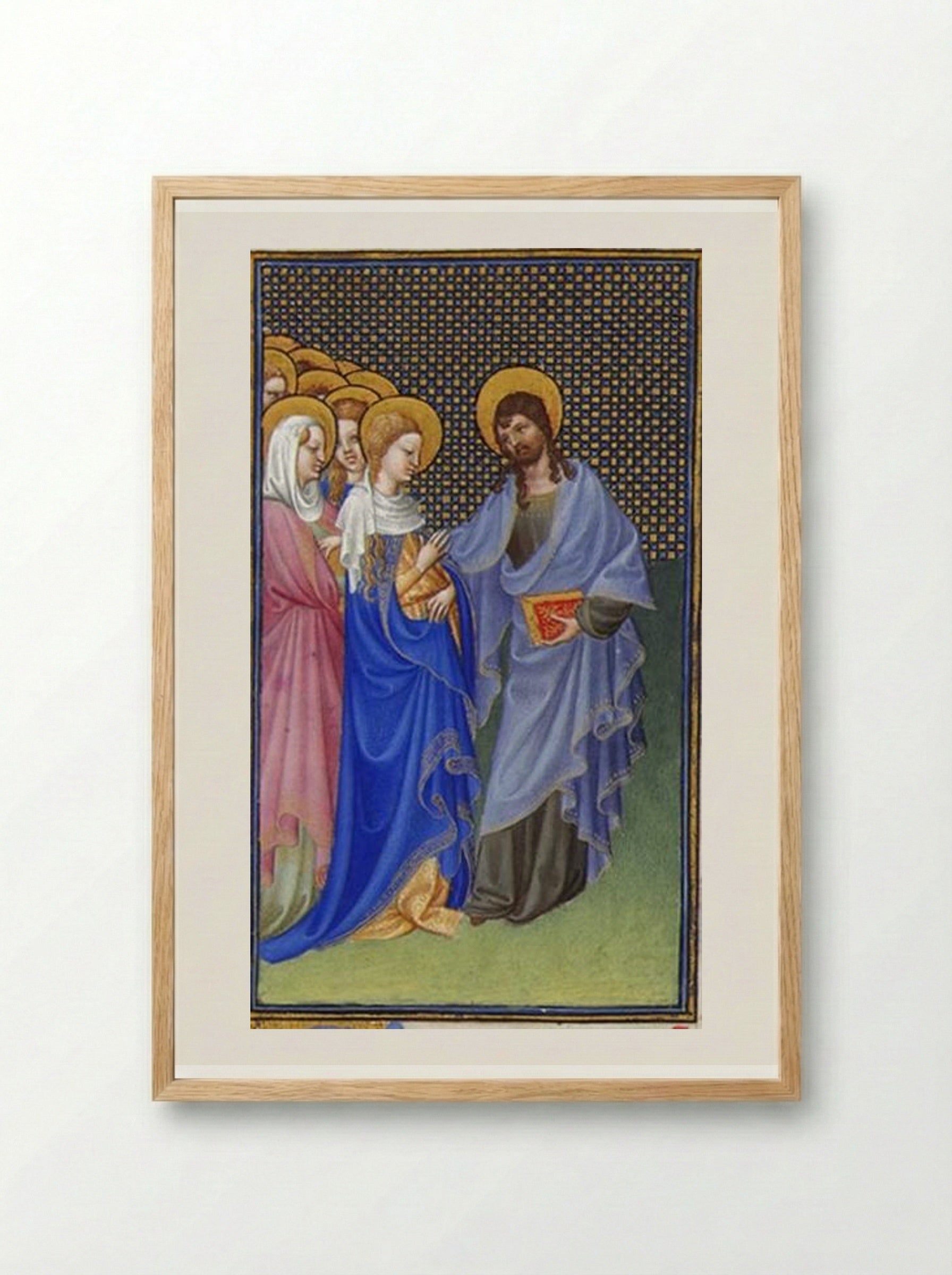 David Foresees the Mystic Marriage of Christ and the Church - Limbourg brothers - Framed Print Wood