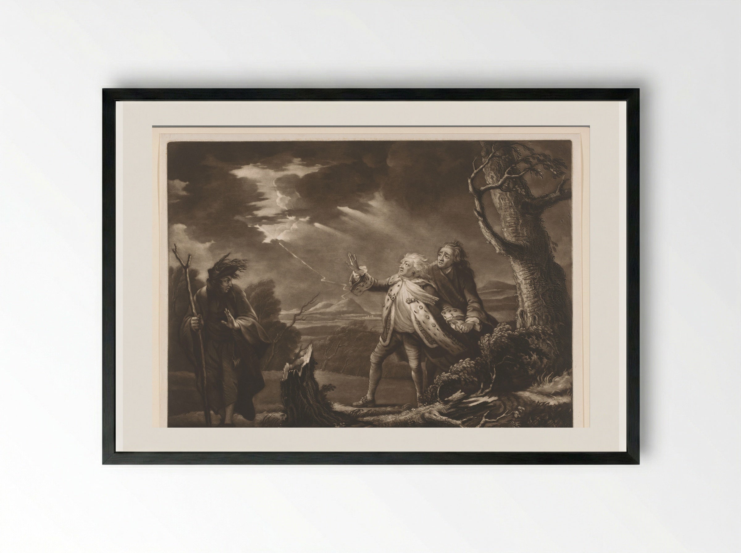 David Garrick as King Lear in the Storm - James McArdell - Framed Print Black