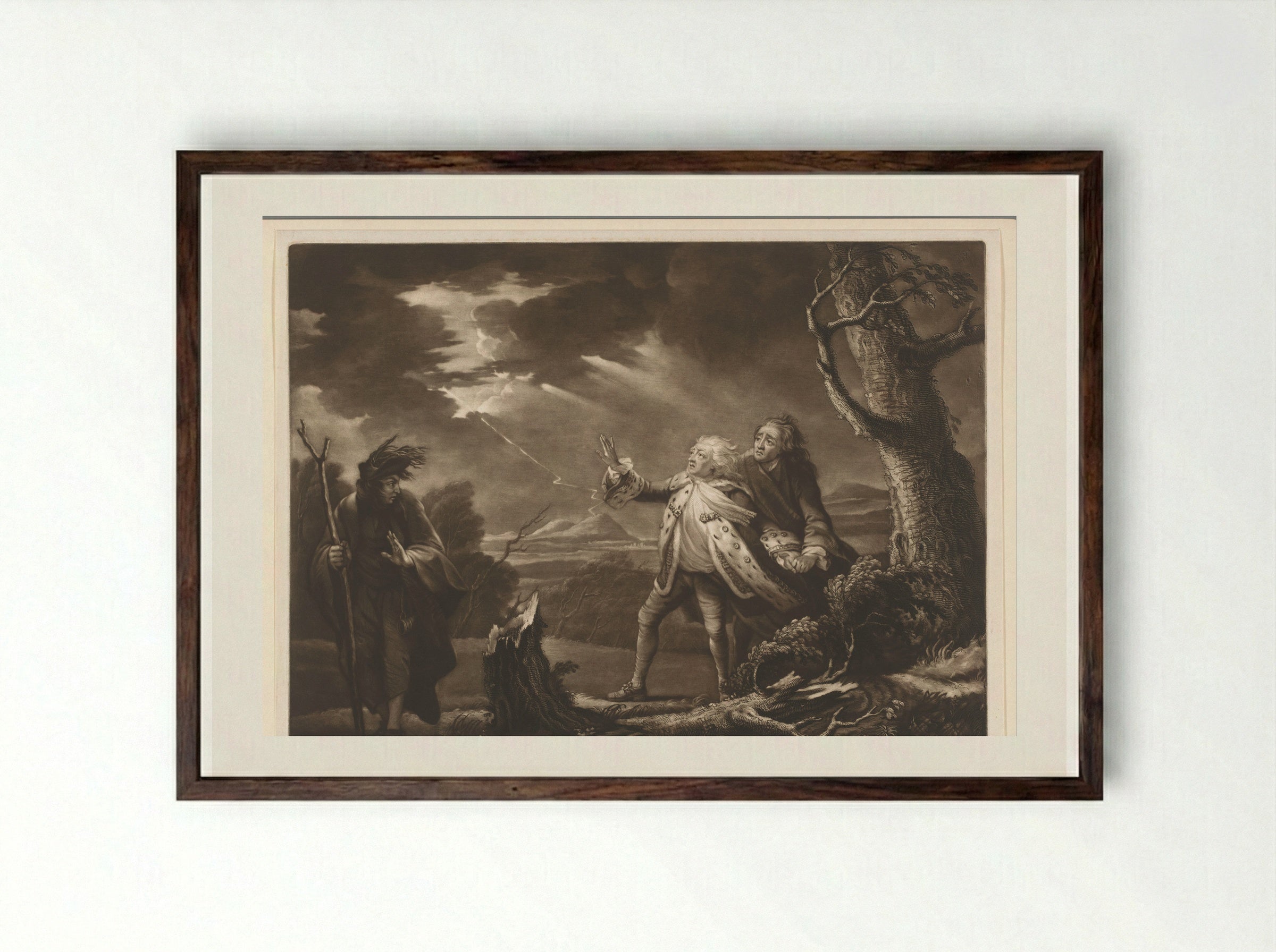 David Garrick as King Lear in the Storm - James McArdell - Framed Print Dark Wood