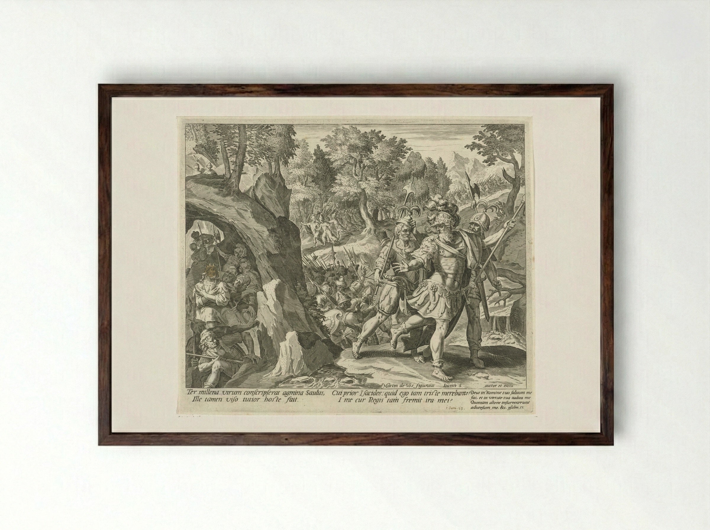 David Hiding from the Army of Saul - Aegidius Sadeler (II) - Framed Print Dark Wood