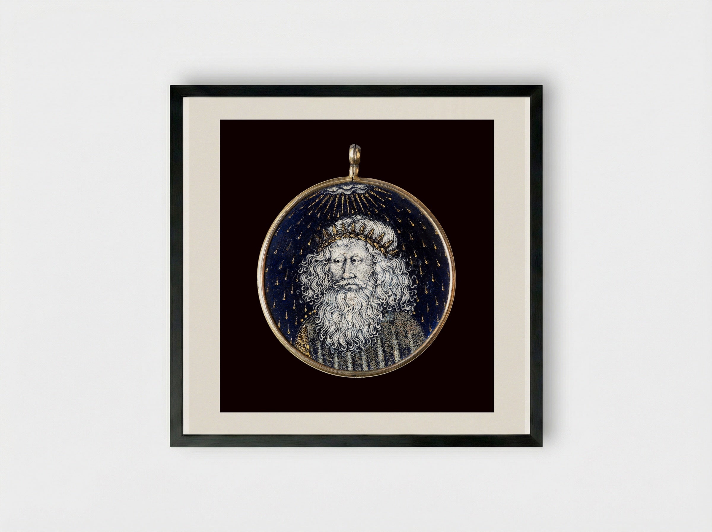 David Imagines Christ Elevated Above All Other Beings - Limbourg brothers - Framed Print Black