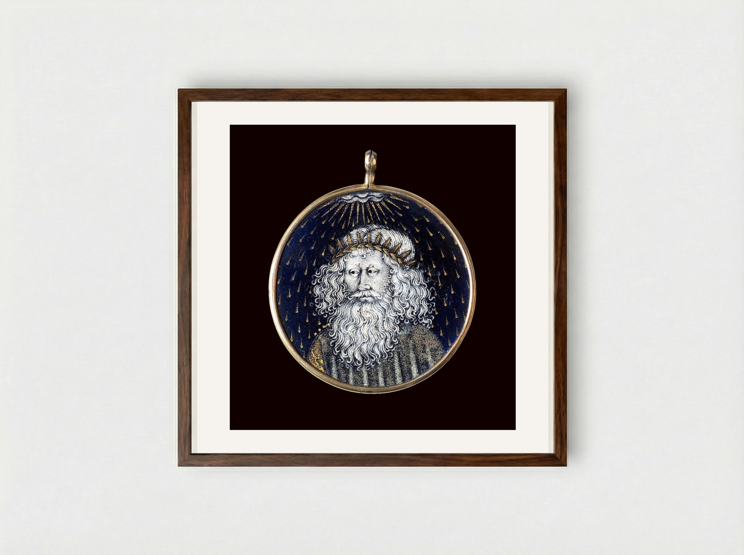 David Imagines Christ Elevated Above All Other Beings - Limbourg brothers - Framed Print Dark Wood