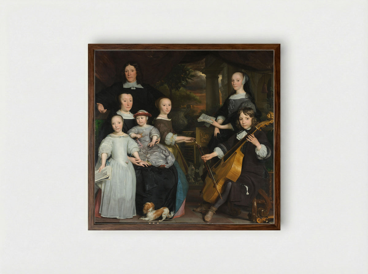 David Leeuw en Cornelia Hooft met hun kinderen - Abraham van den Tempel - Framed Print Dark Wood