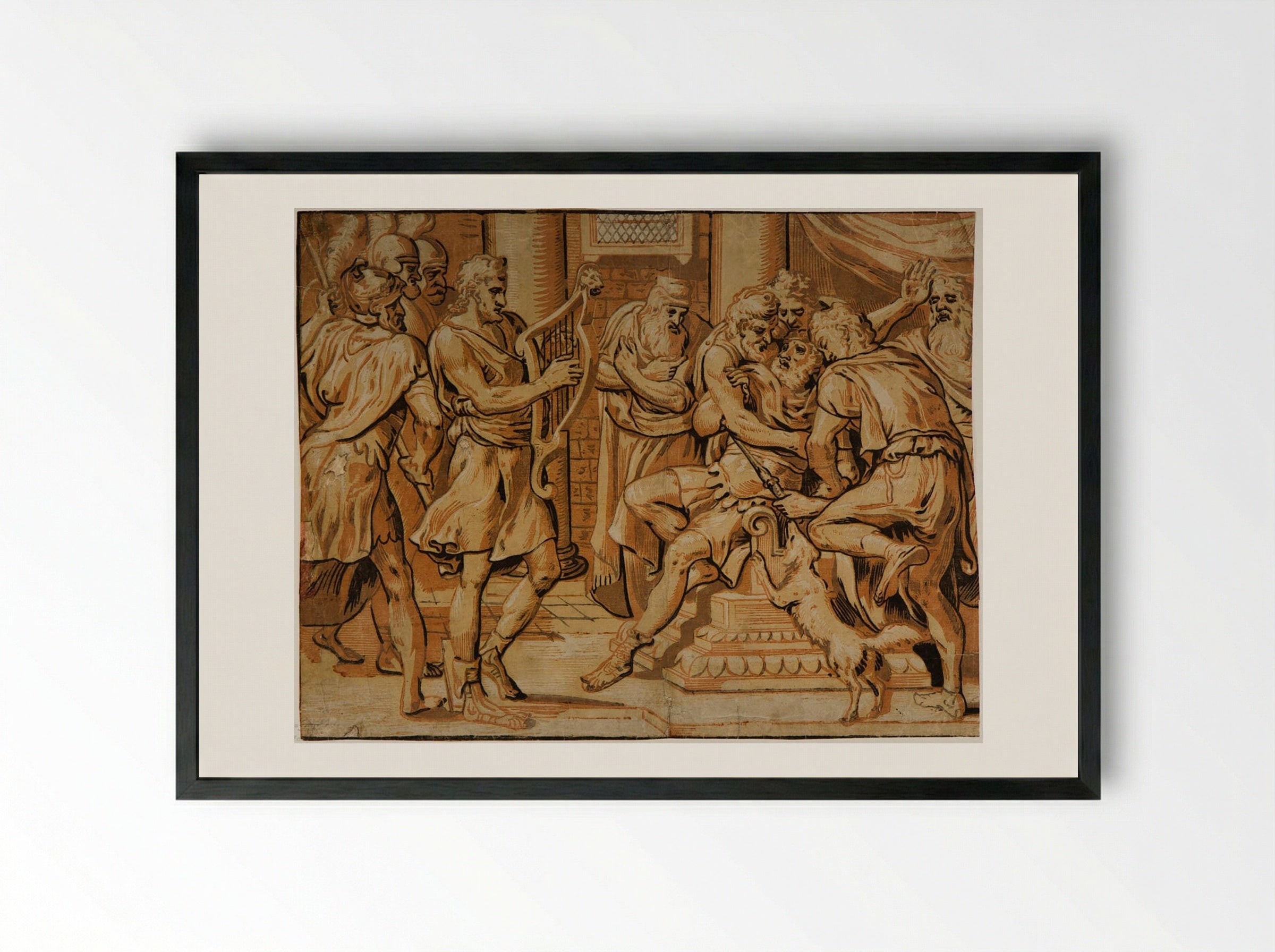 David Playing Before Saul - Adriaen Thomasz. Key - Framed Print Black
