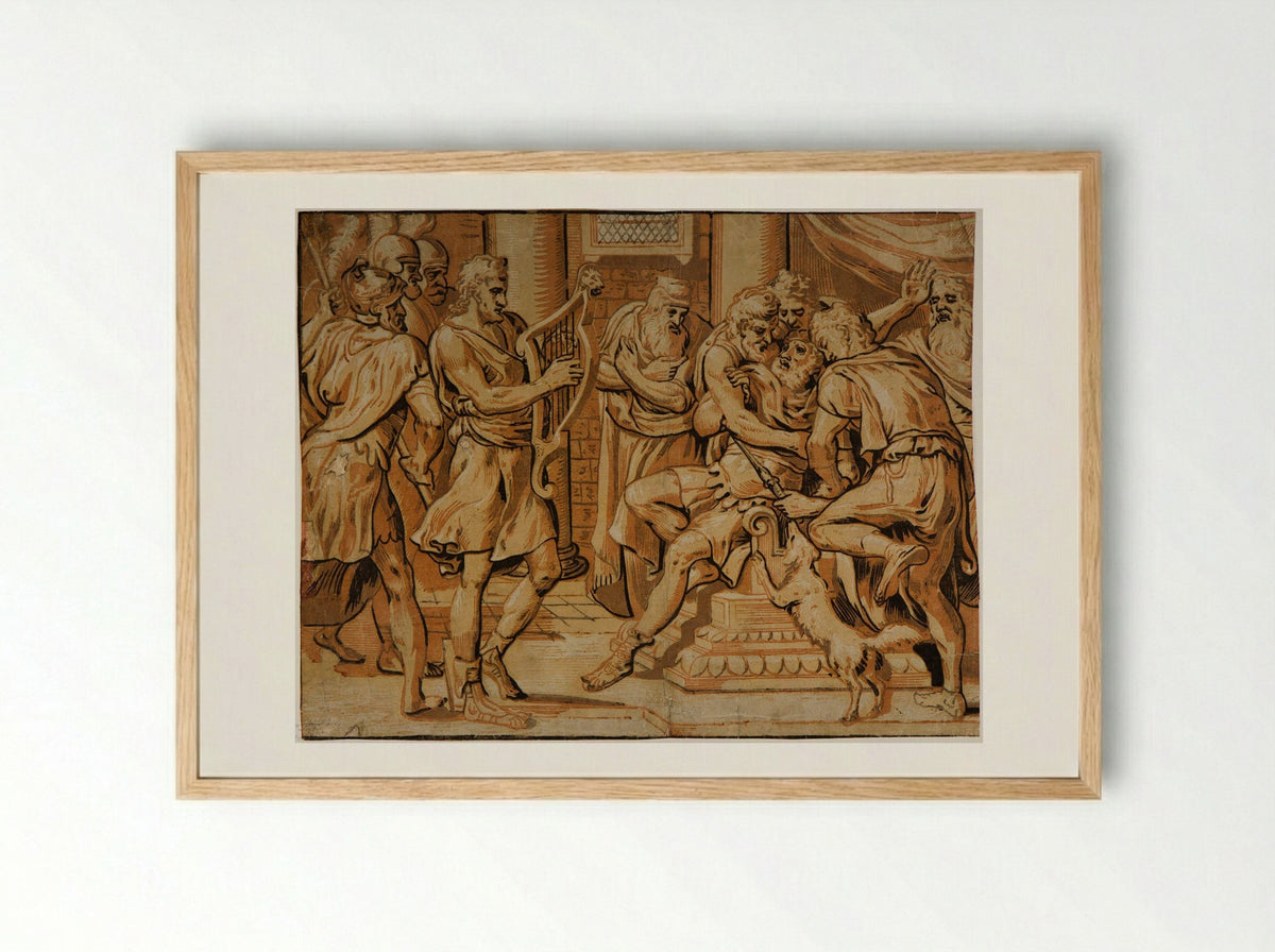 David Playing Before Saul - Adriaen Thomasz. Key - Framed Print Wood