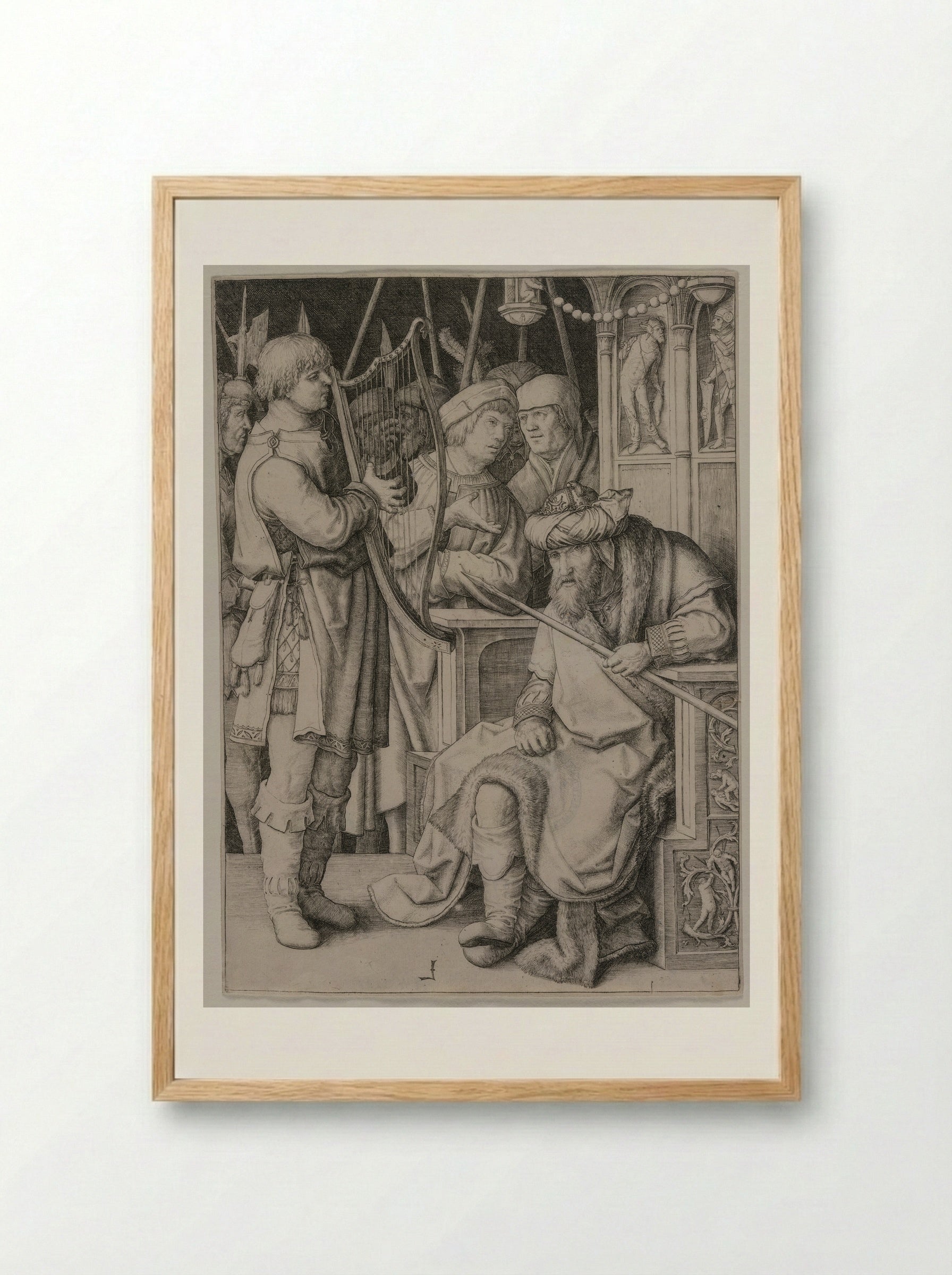 David Playing His Harp before Saul - Lucas van Leyden - Framed Print Wood