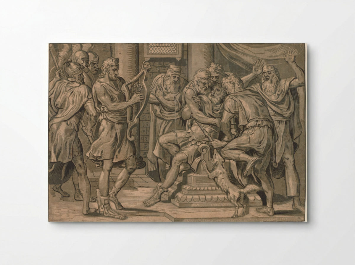 David Playing the Harp before Saul - Frans Floris - Poster