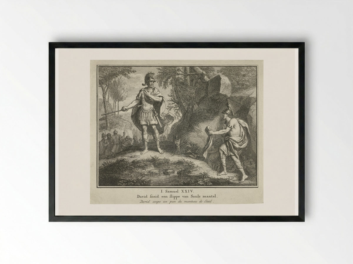 David Showing Saul the Piece of His Mantle - Jacob Folkema - Framed Print Black