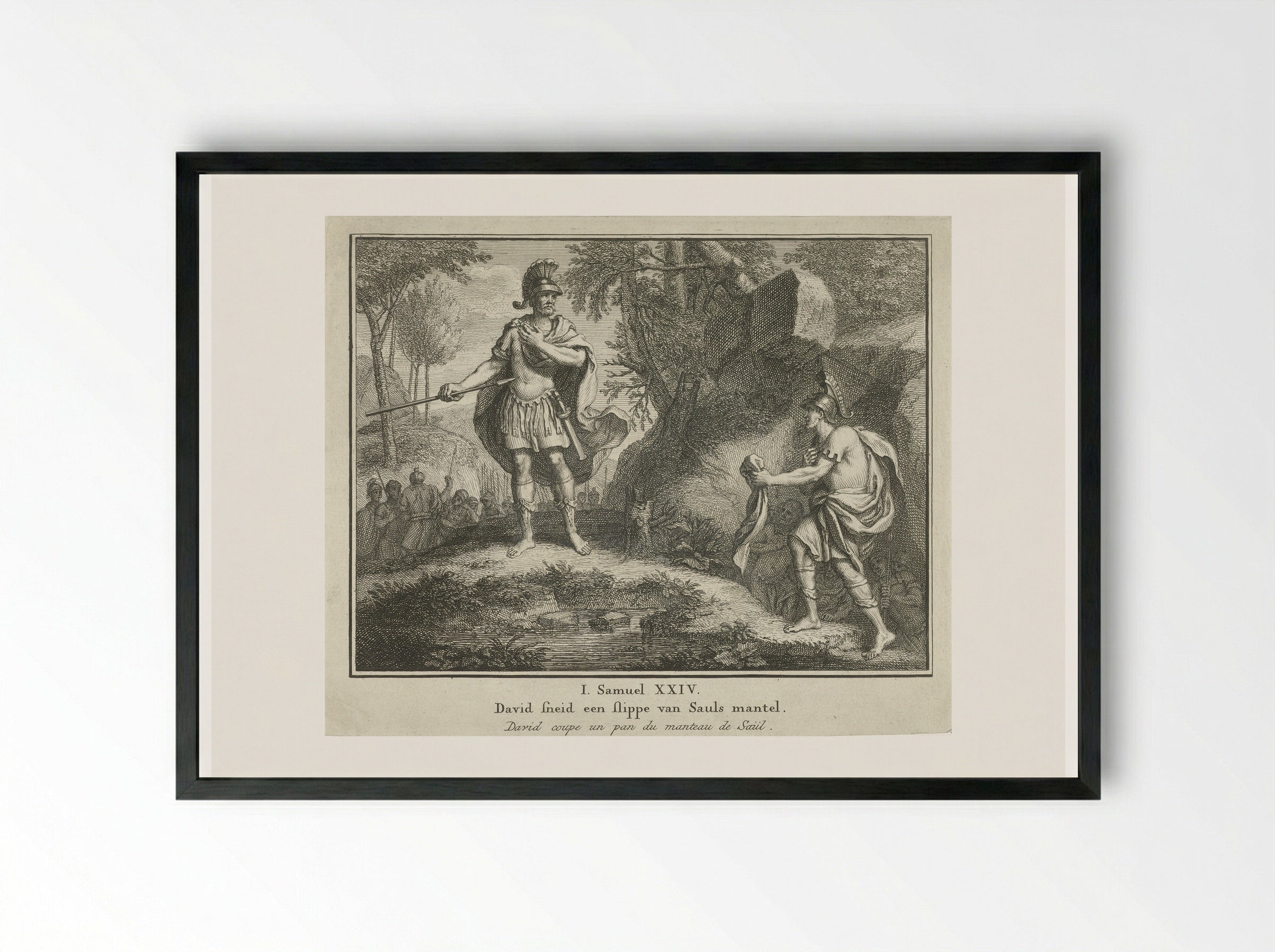 David Showing Saul the Piece of His Mantle - Jacob Folkema - Framed Print Black