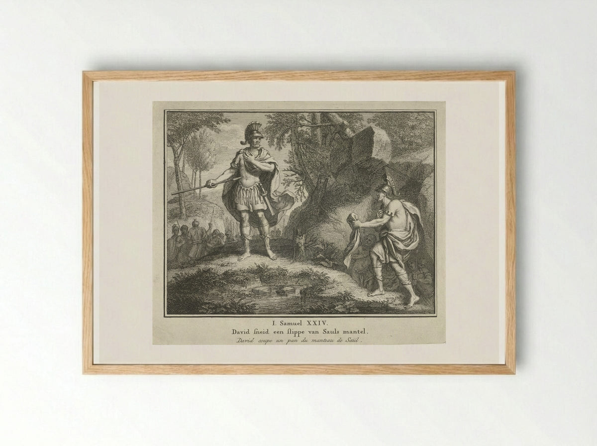 David Showing Saul the Piece of His Mantle - Jacob Folkema - Framed Print Wood