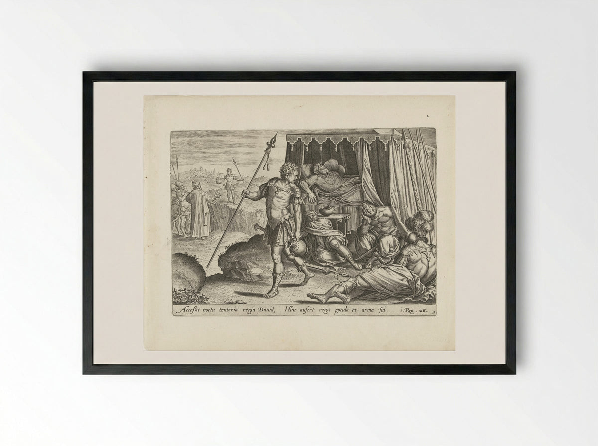David Spares the Life of Saul - Gerard de Jode - Framed Print Black
