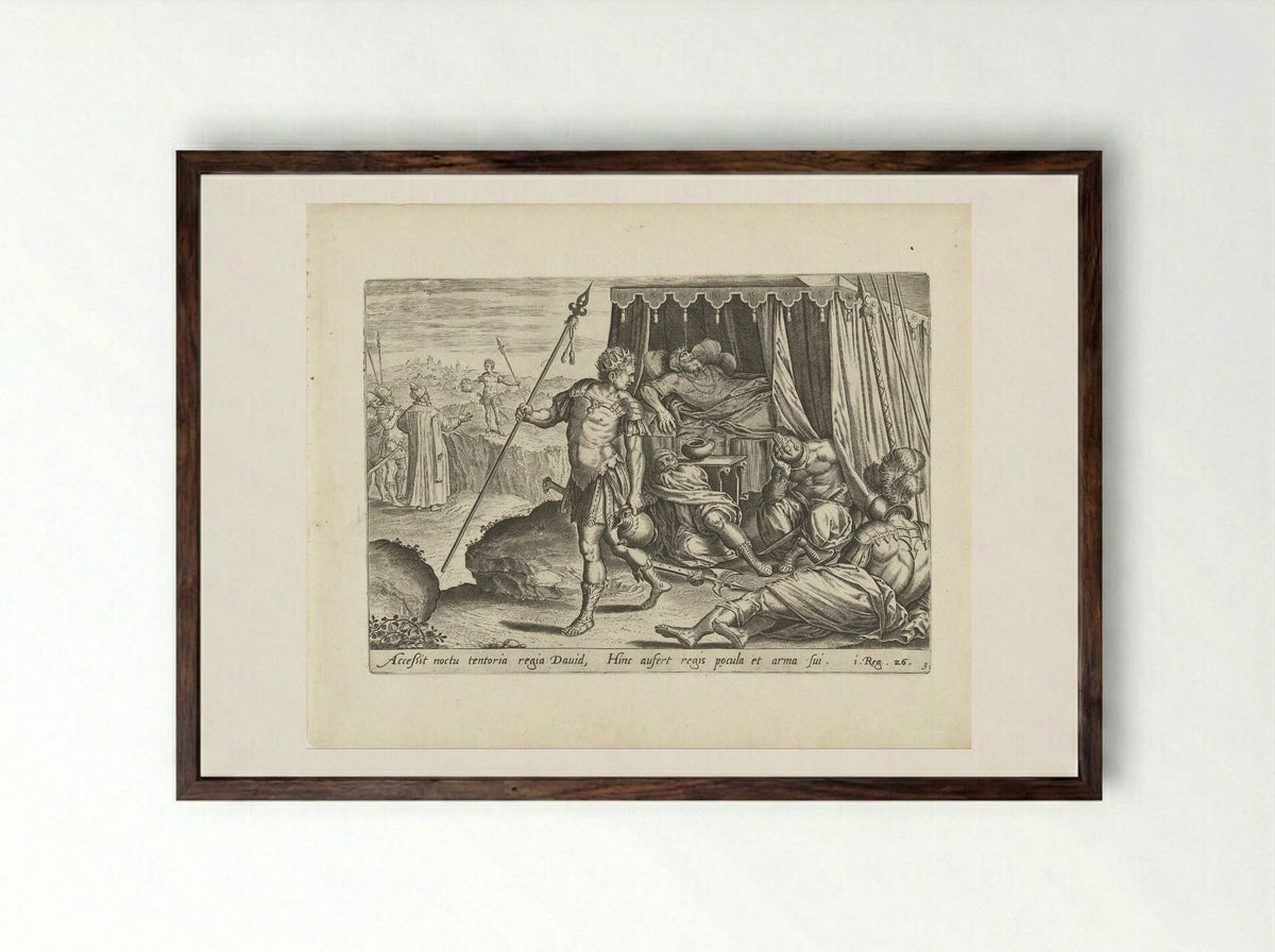 David Spares the Life of Saul - Gerard de Jode - Framed Print Dark Wood