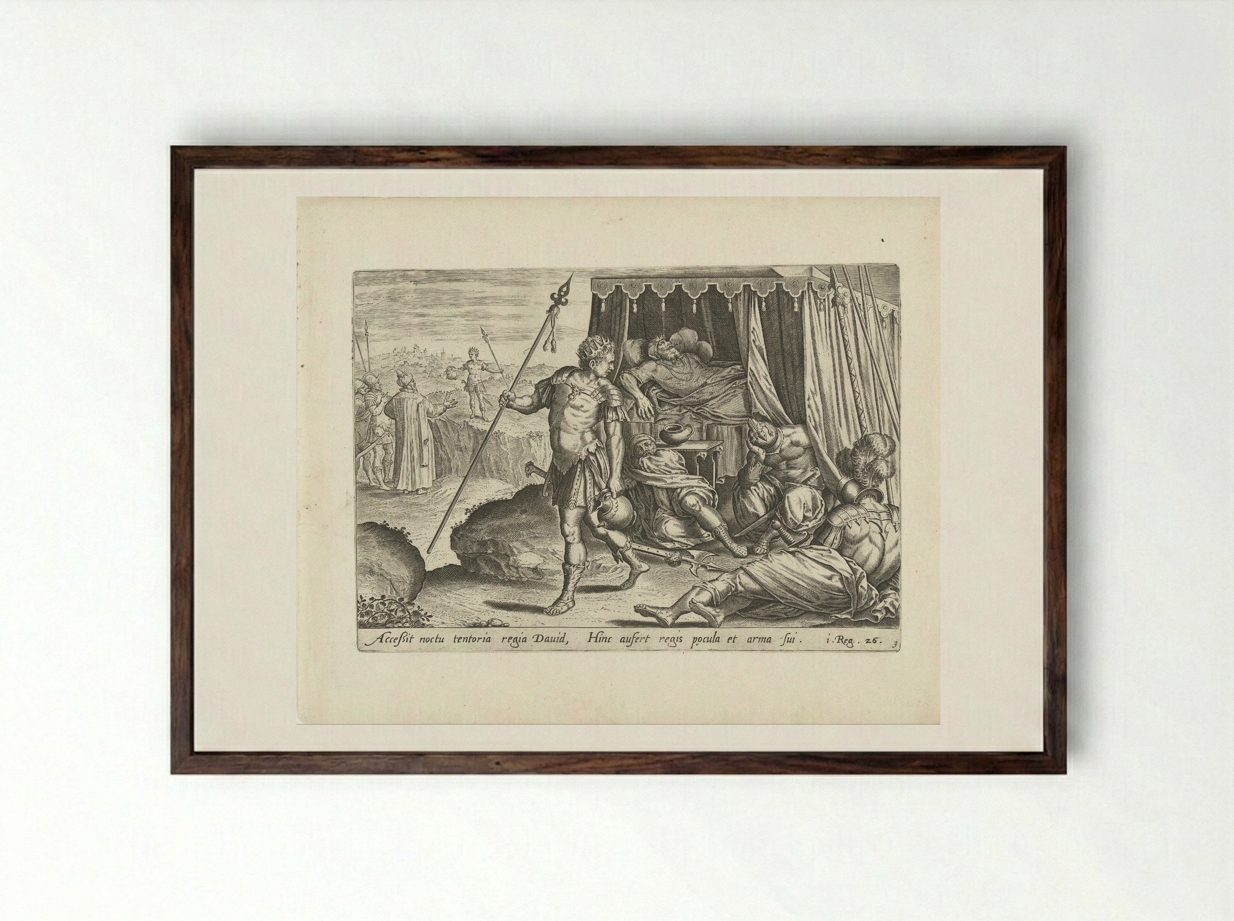 David Spares the Life of Saul - Gerard de Jode - Framed Print Dark Wood