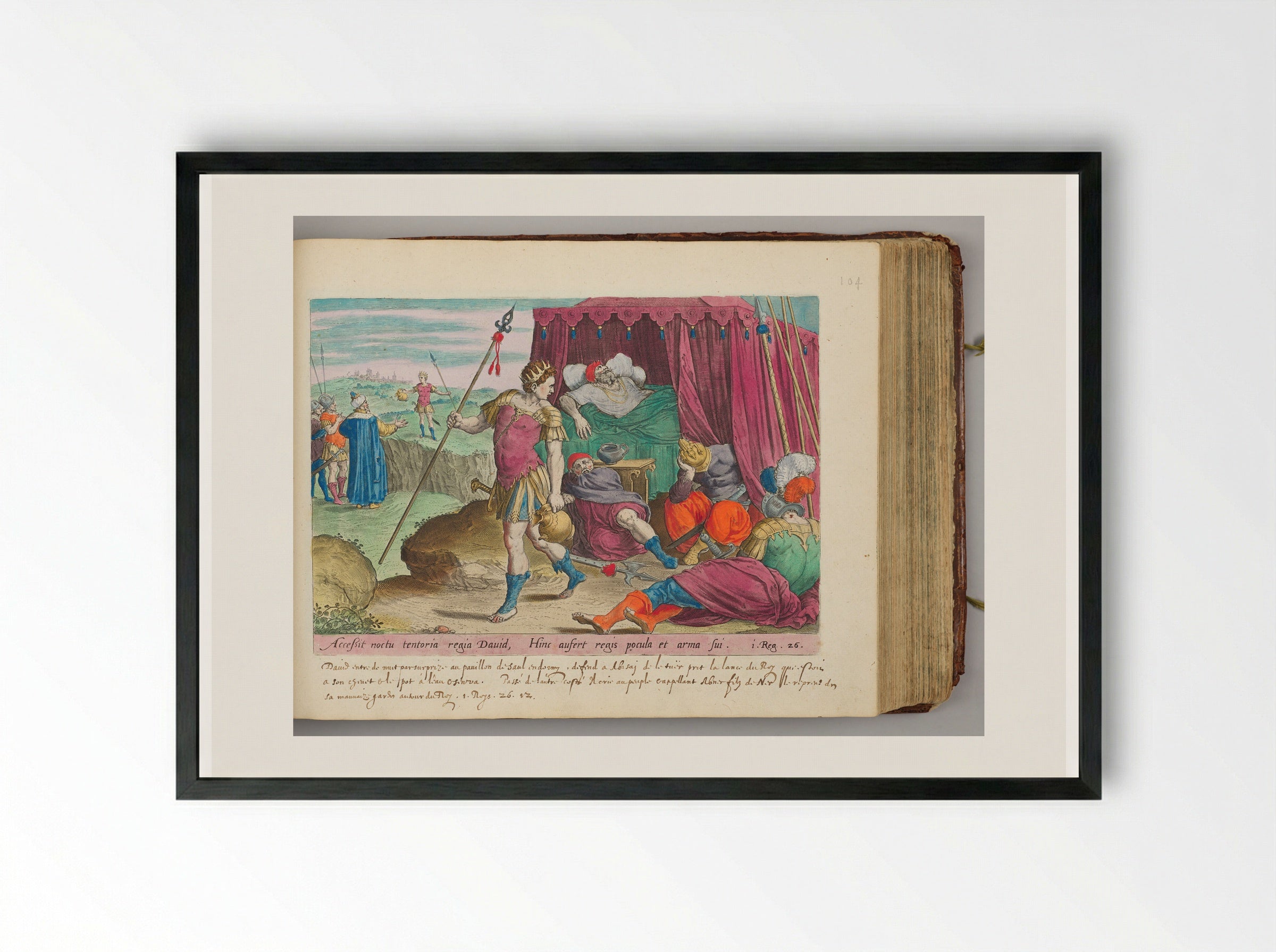 David Sparing Saul's Life - Hans Collaert the Elder - Framed Print Black
