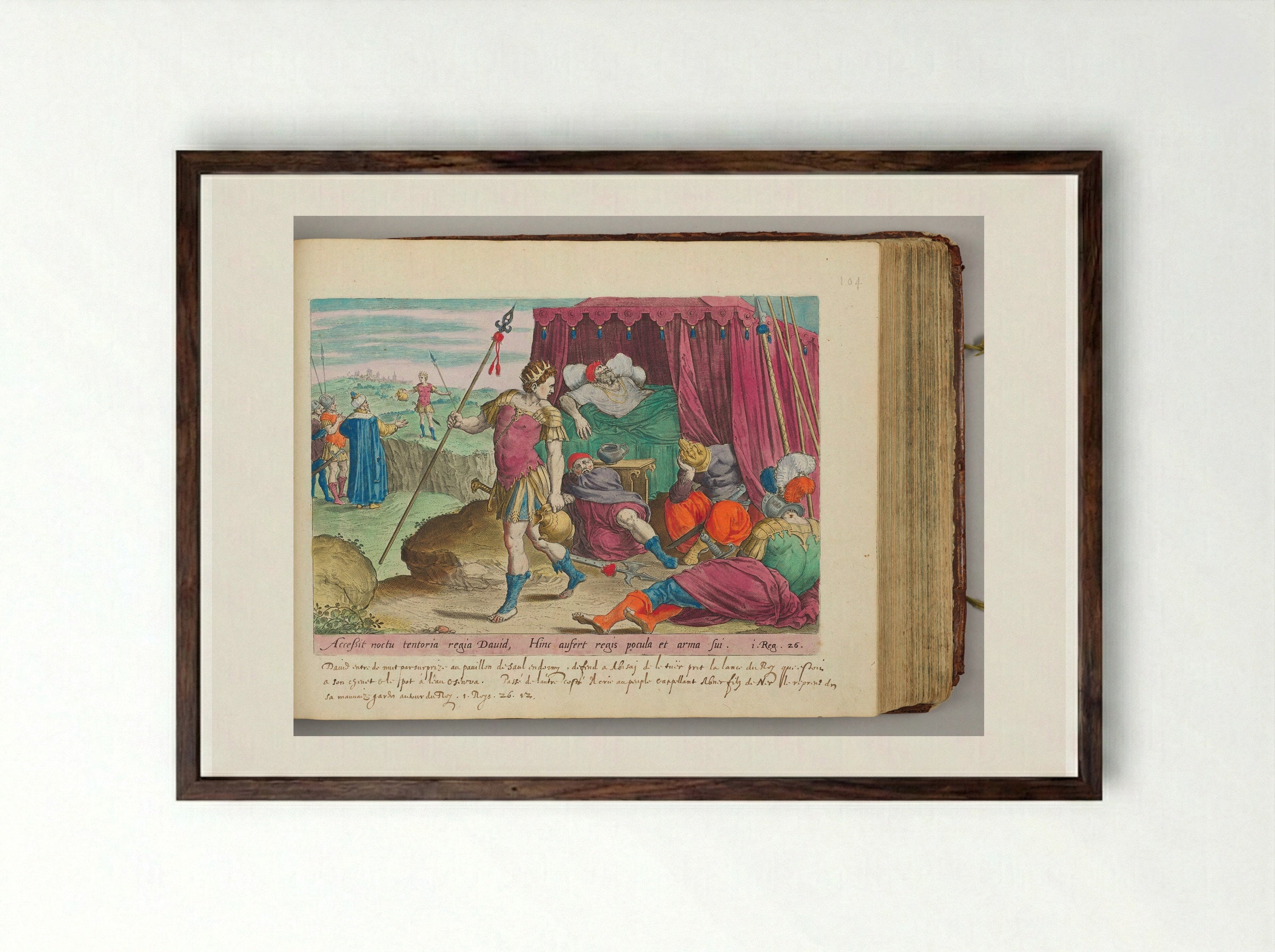 David Sparing Saul's Life - Hans Collaert the Elder - Framed Print Dark Wood